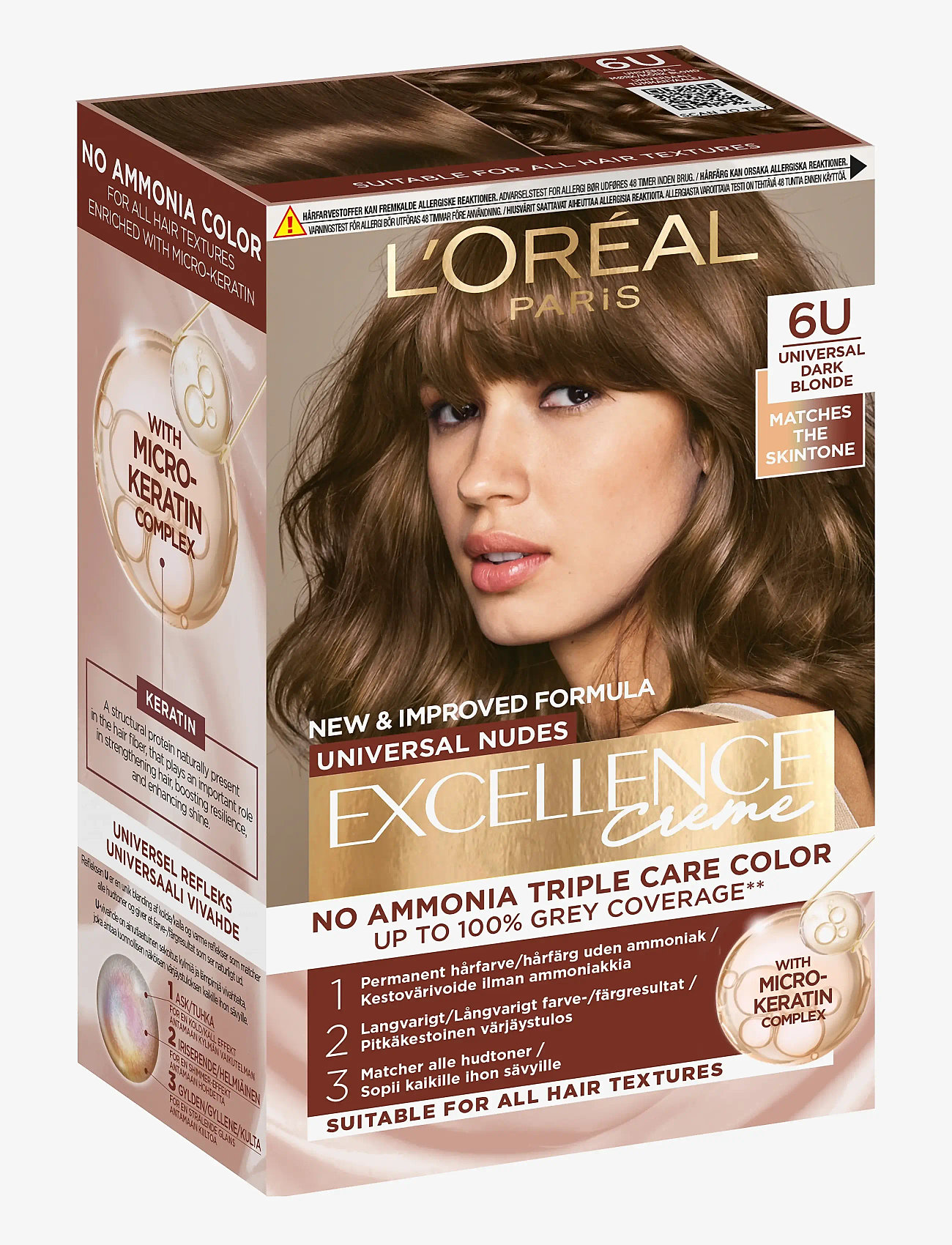 L'Oréal Paris - L'Oréal Paris Excellence Universal Nudes 6U Universal Dark Blonde - permanent hårfärg - 6u universal dark blonde - 1