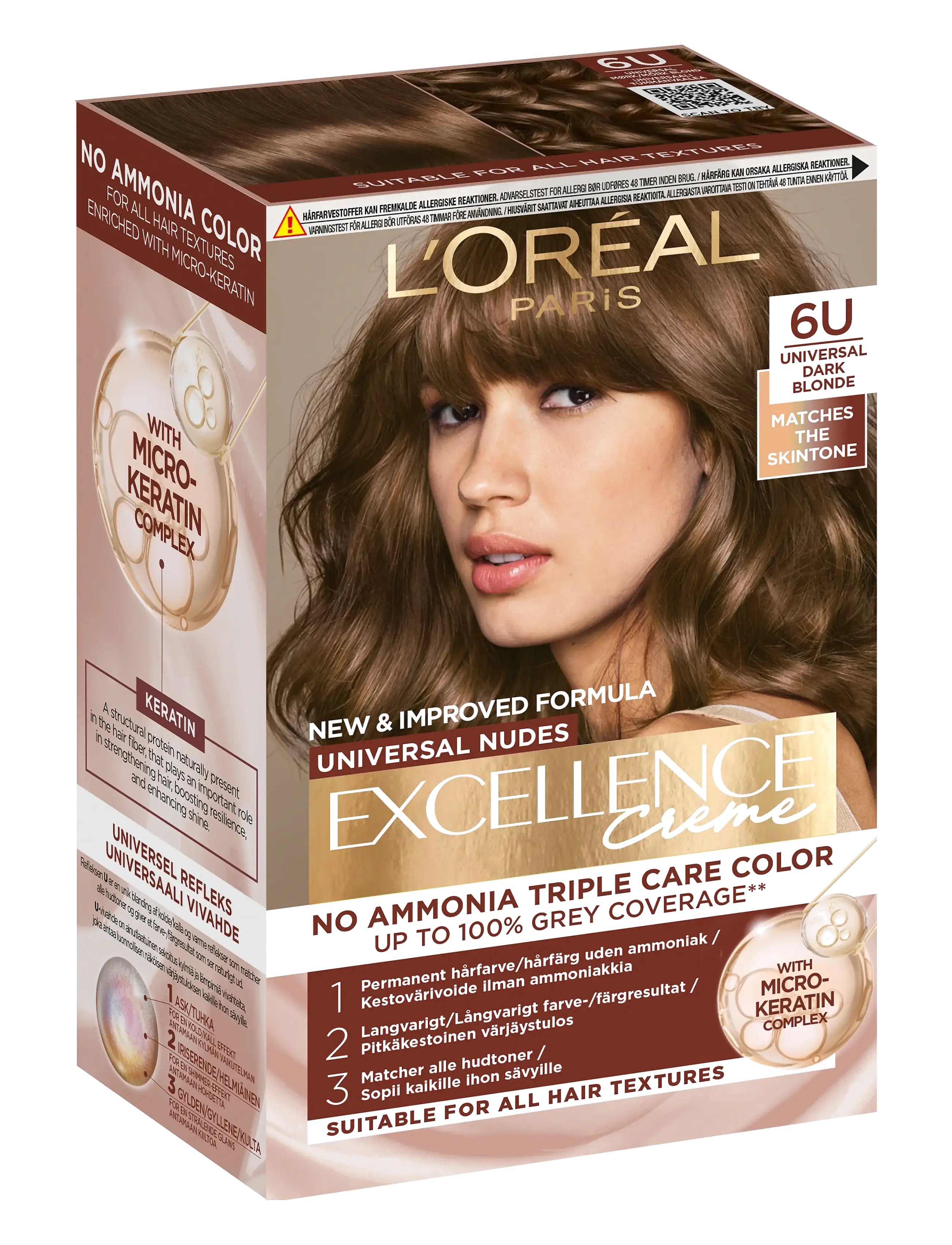 L'Oréal Paris - L'Oréal Paris Excellence Universal Nudes 6U Universal Dark Blonde - permanente hårfarger - 6u universal dark blonde - 1