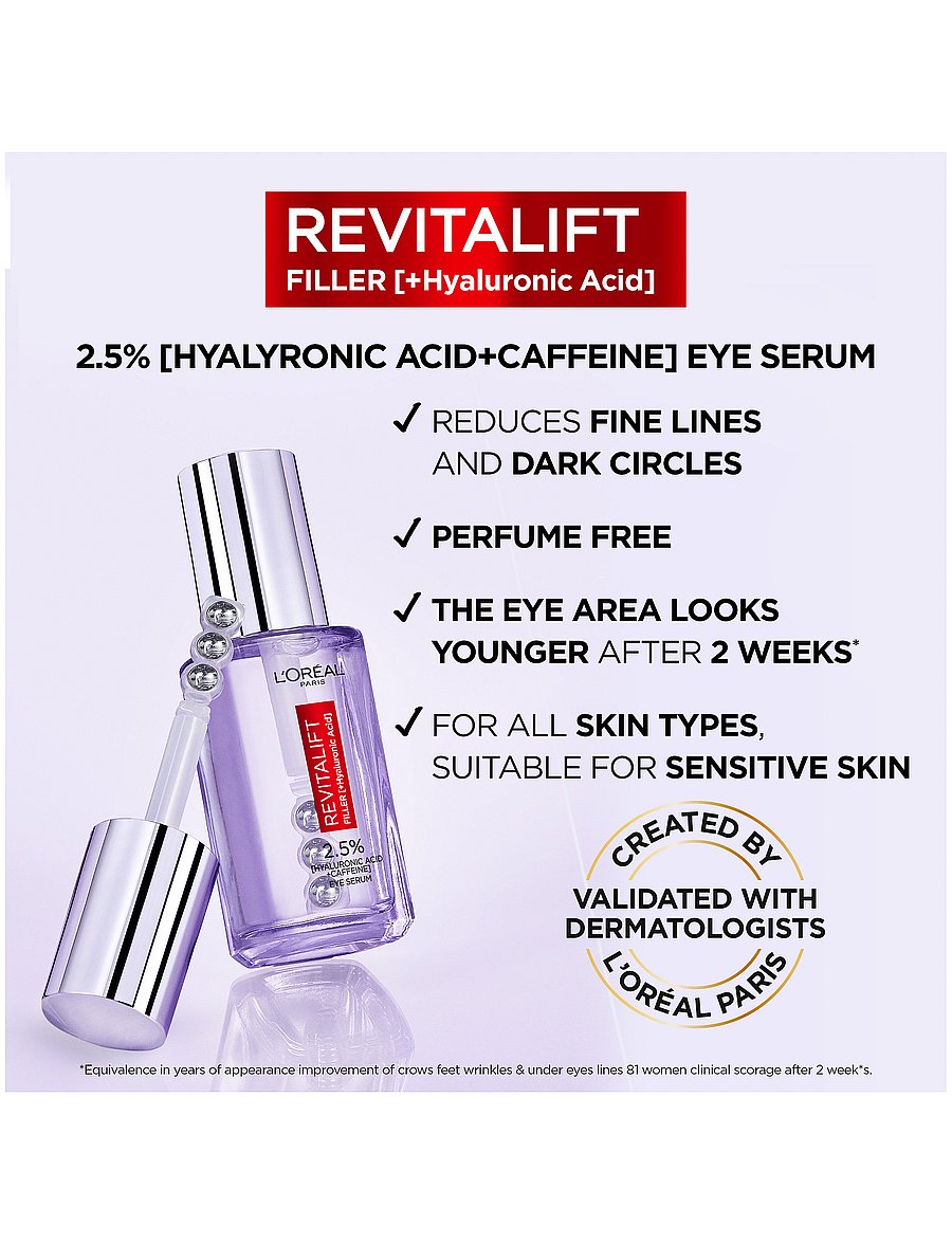 L'Oréal Paris - L'Oréal Paris Revitalift Filler 2,5% Hyaluronic Acid Eye Serum for normal skin 20 ml - Øjenserum - no colour - 3