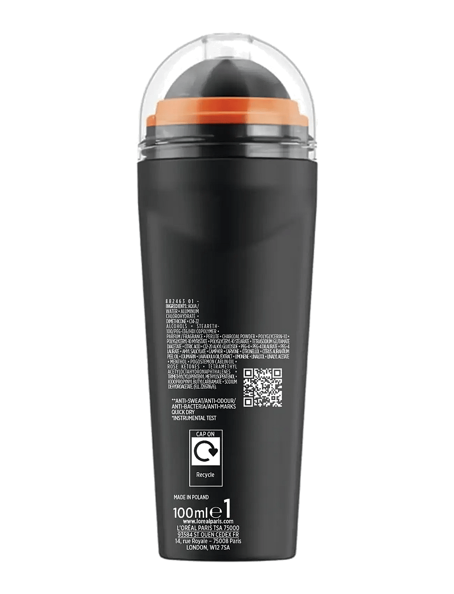 L'Oréal Paris - L'Oréal Paris Men Expert Carbon Protect Total Protection 72H Anti-Perspirant Deodorant Roll On 100ml - roll-on - clear - 1