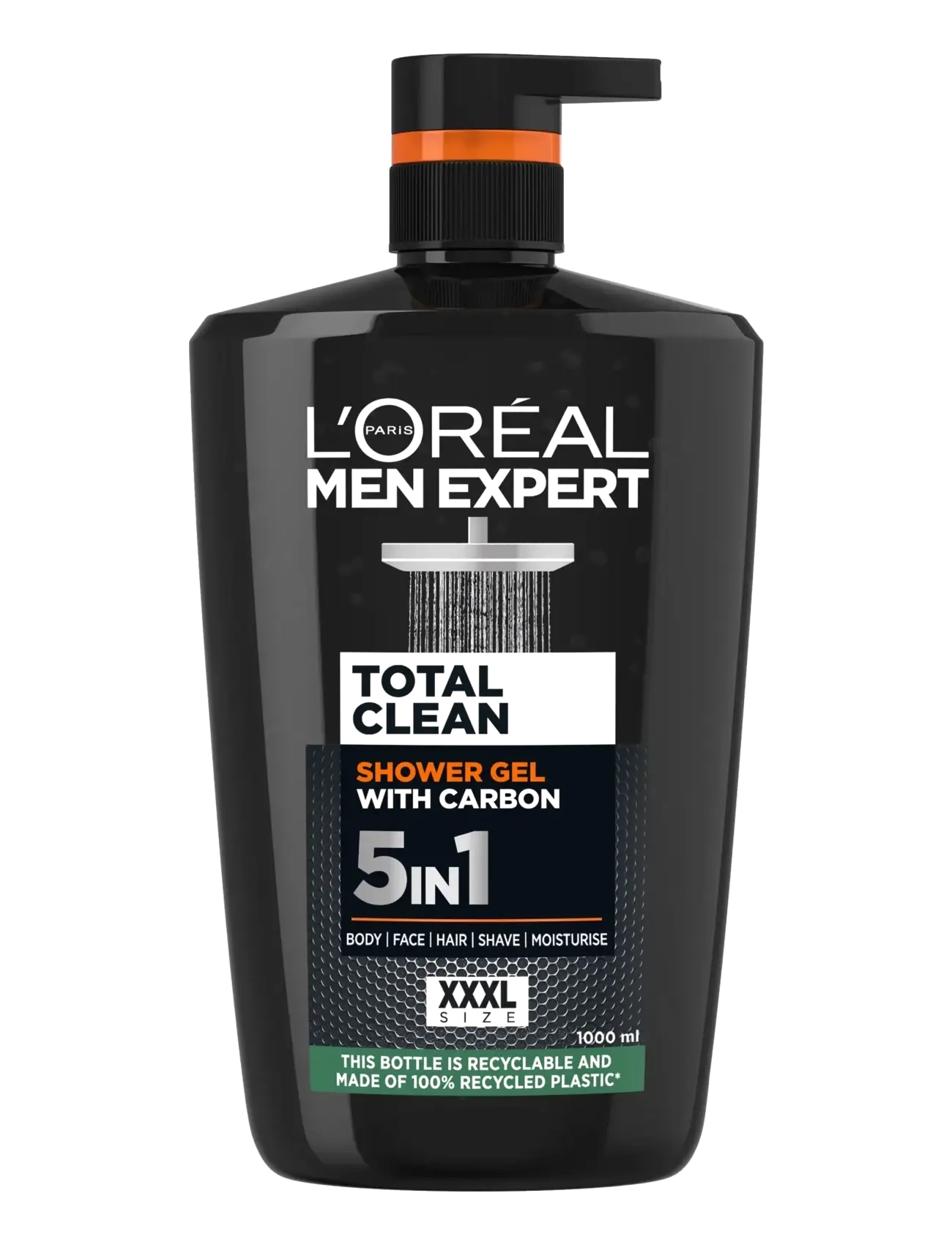 L'Oréal Paris L'oréal Paris Men Expert Pure Carbon Total Clean Carbon Shower Gel For Normal Skin 1000 ml, 1000 ml, Nude, Krop > Bad Og Brusebad, Herre