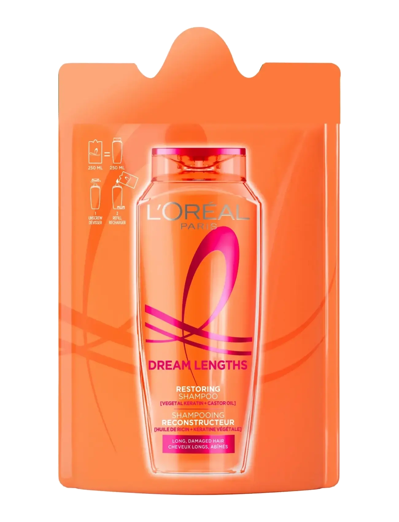 L'Oréal Paris L'Oréal Paris Elvital Dream Length Shampoo Refill for long hair 250 ml - Hårprodukter - CLEAR / undefined