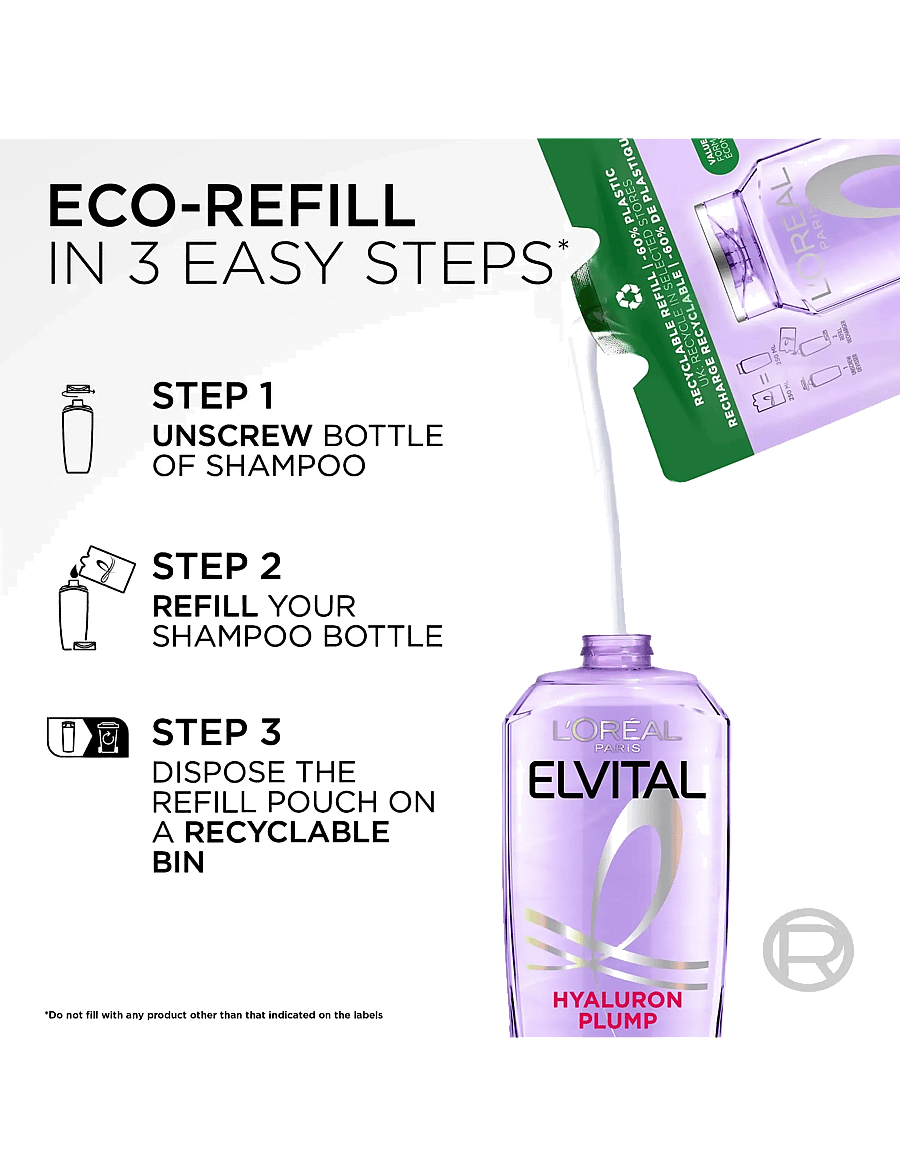 L'Oréal Paris - L'Oréal Paris Elvital Hyaluron Plump Shampoo Refill for dehydrated hair 250 ml - juuksehoolduse täitepakendid - clear - 1