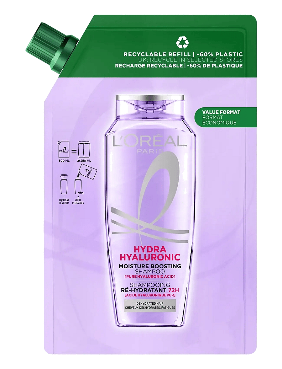 L'Oréal Paris - L'Oréal Paris Elvital Hyaluron Plump Shampoo Refill for dehydrated hair 500 ml - juuksehoolduse täitepakendid - clear - 0