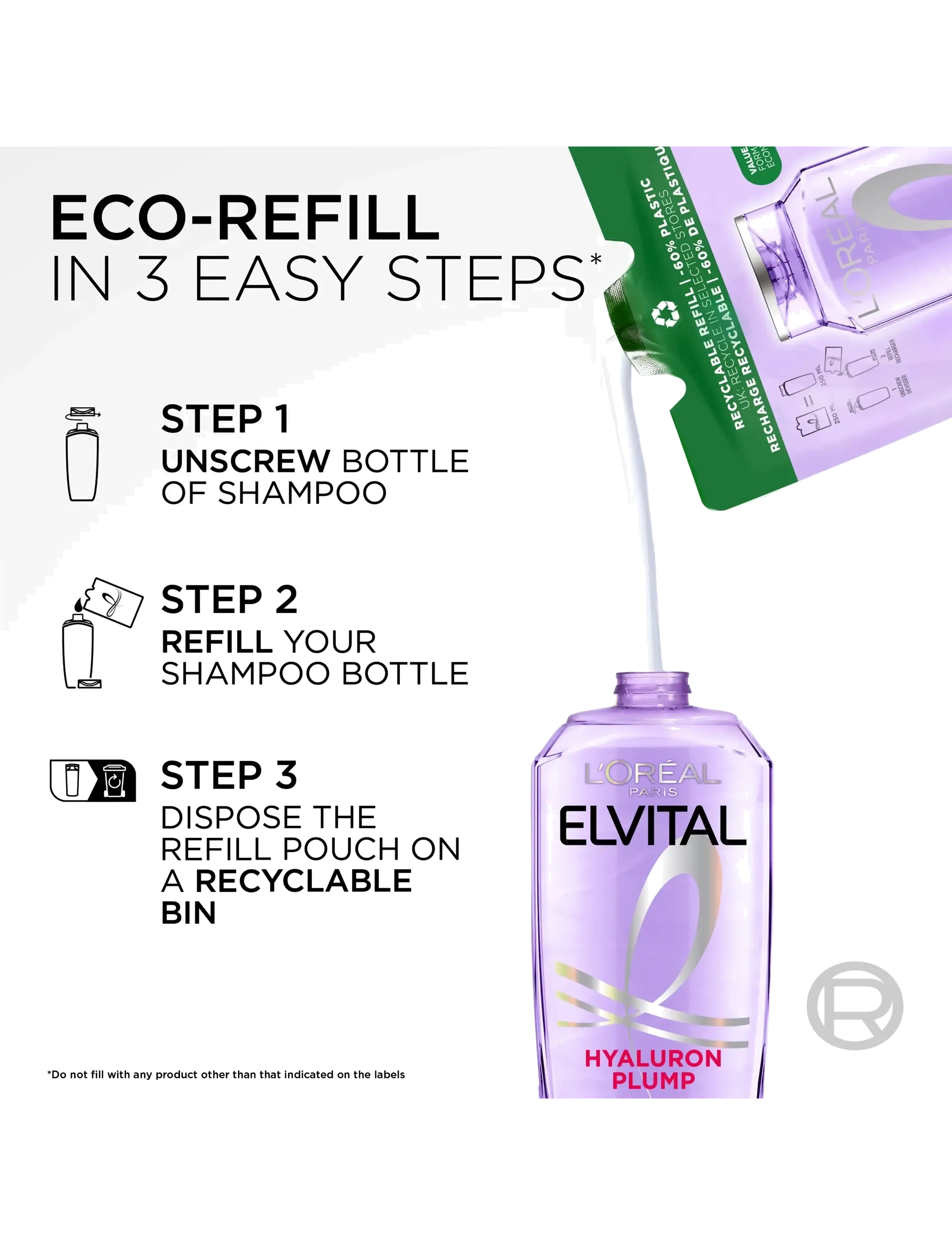 L'Oréal Paris - L'Oréal Paris Elvital Hyaluron Plump Shampoo Refill for dehydrated hair 500 ml - refill til hårpleje - clear - 1