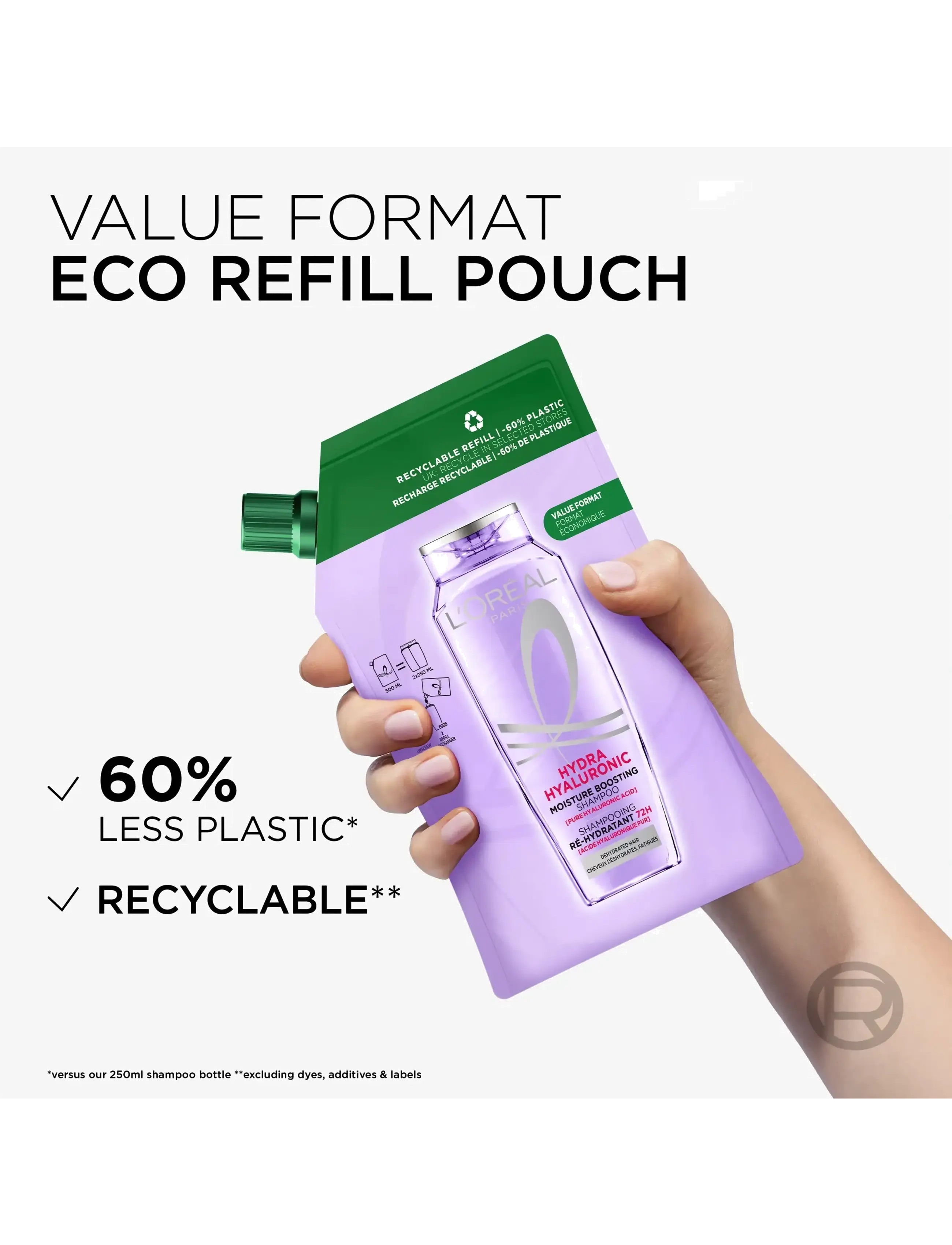 L'Oréal Paris - L'Oréal Paris Elvital Hyaluron Plump Shampoo Refill for dehydrated hair 500 ml - refill til hårpleje - clear - 2