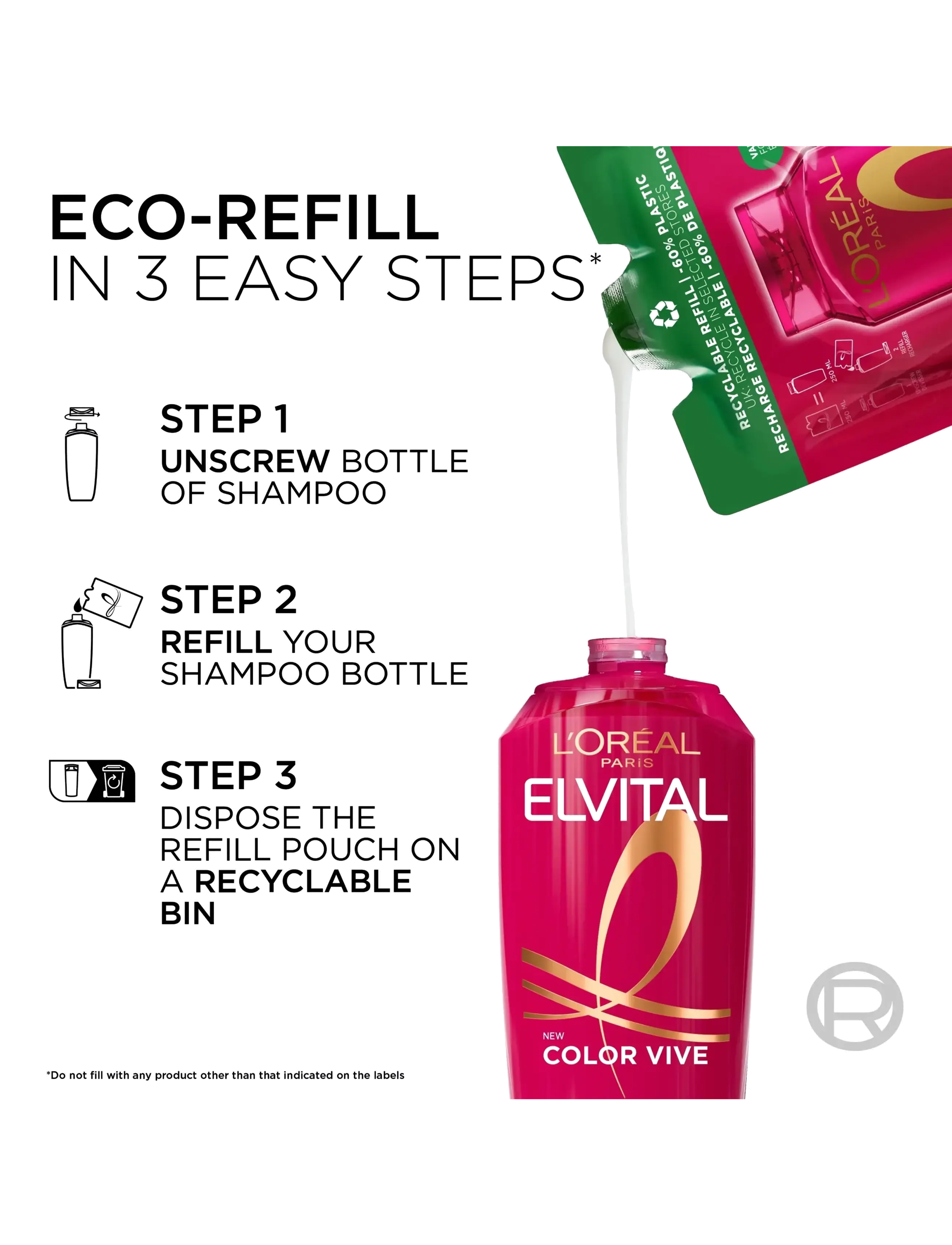 L'Oréal Paris - L'Oréal Paris Elvital Color Vive Shampoo Refill for colored hair 500 ml - refill til hårpleje - clear - 1