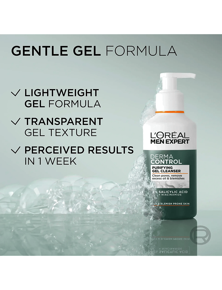 L'Oréal Paris - L'Oréal Paris Men Expert Derma Control Purifying Gel Cleanser for sensitive skin 260 ml - ansiktsrengöring - clear - 3