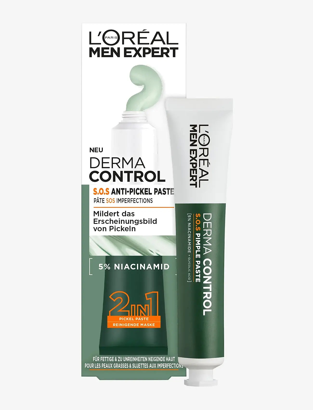 L'Oréal Paris - L'Oréal Paris Men Expert Derma Control  2-i-1 punktbehandling & ansiktsmask för oren hud 45 ml - ansigtsmasker - clear - 1