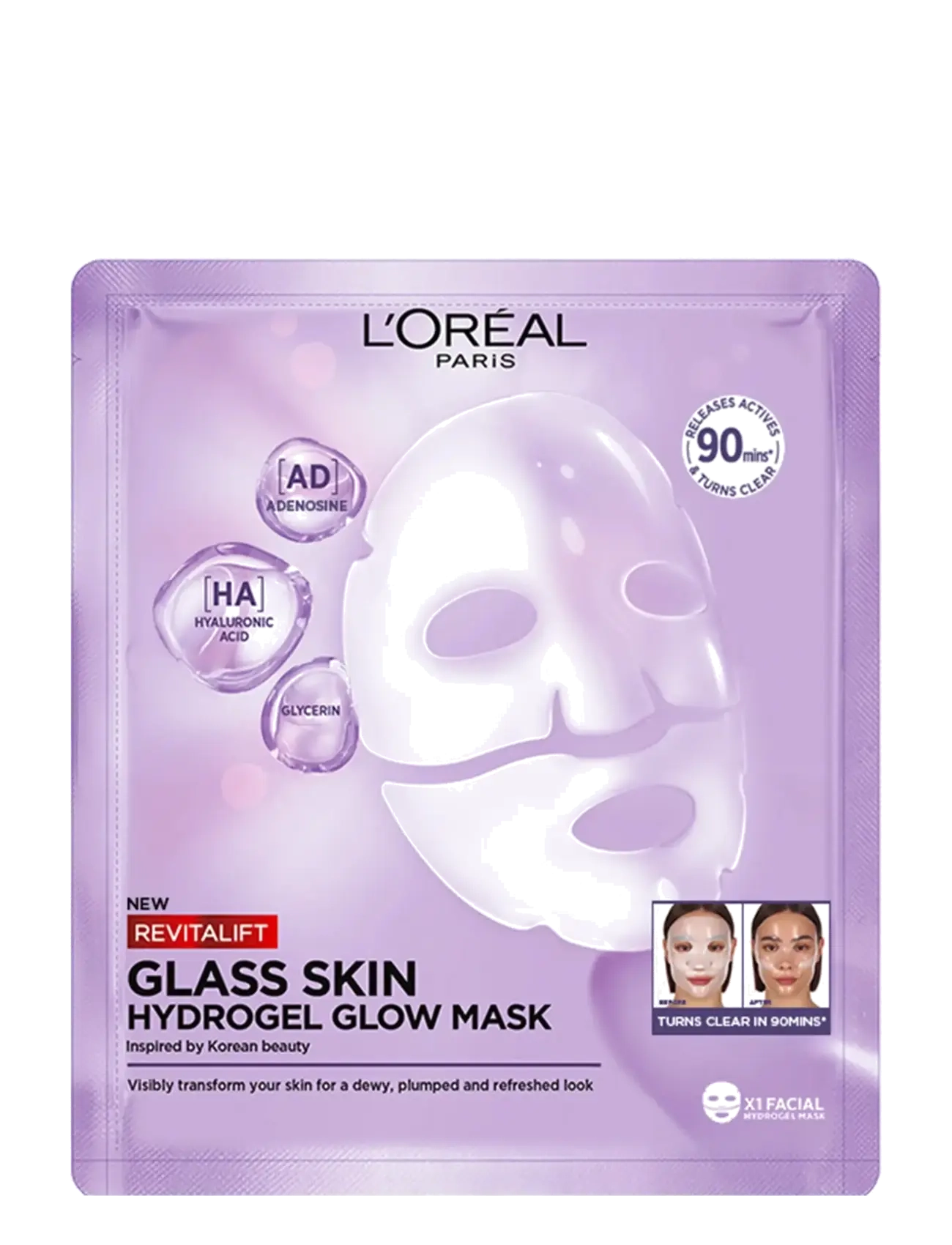 L'Oréal Paris L'oréal Paris Revitalift Filler Glass Skin Hydrogel Glow Mask 1 Pcs, 1 PCE, Nude, Masker > Sheetmask, Dame