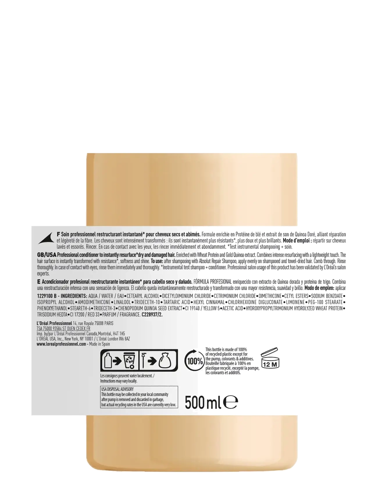 L'Oréal Professionnel - L'Oréal Professionnel Absolut Repair Gold Conditioner 500 ml - hårpleje - clear - 4
