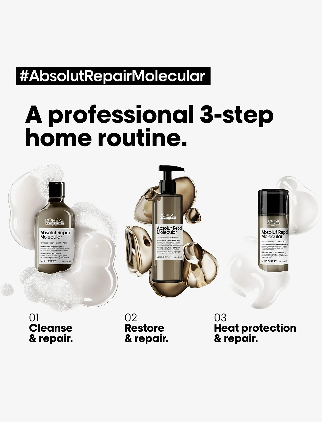 L'Oréal Professionnel - L'Oréal Professionnel Absolut Repair Molecular Rinse-off Serum 250ml - hårserum - clear - 2