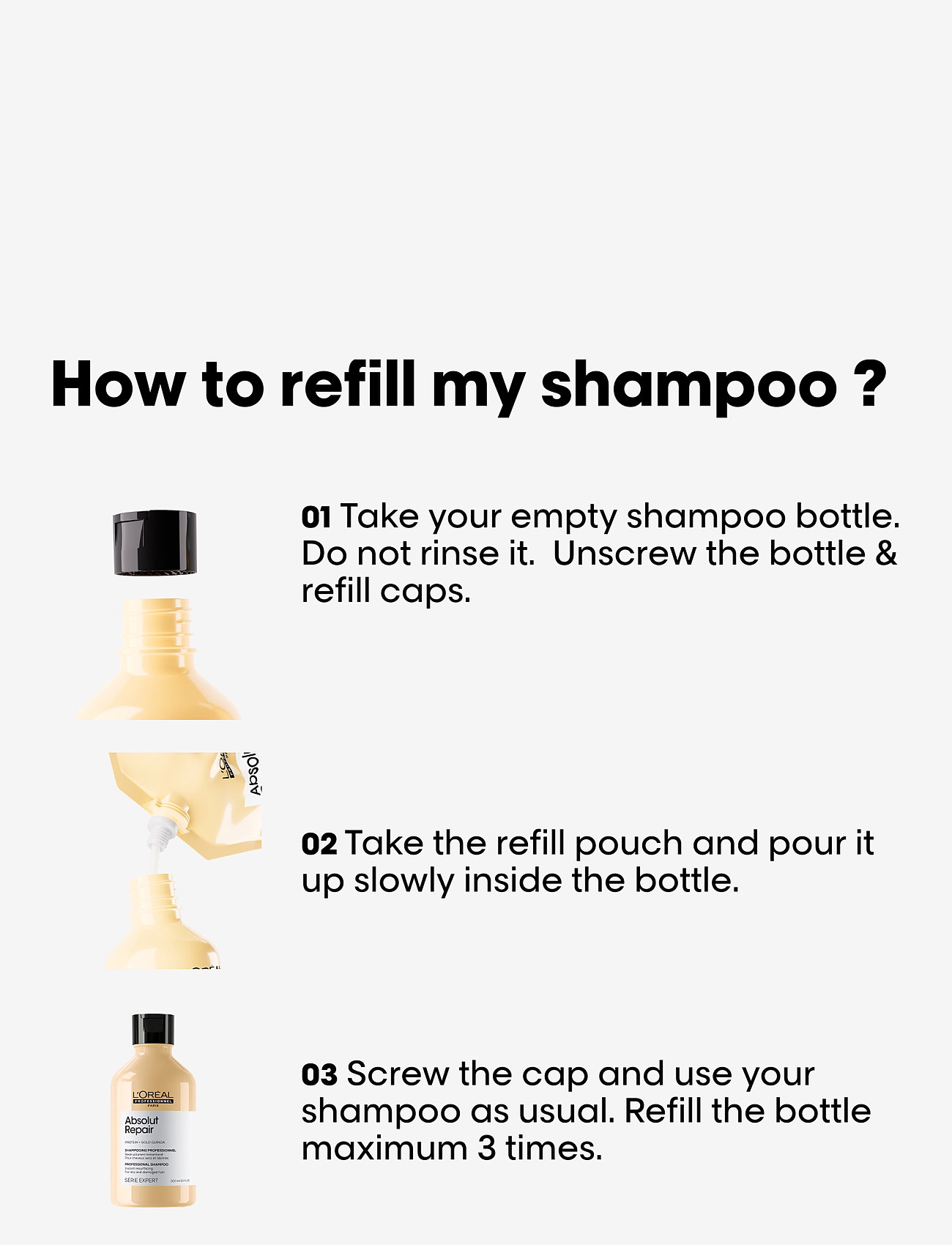 L'Oréal Professionnel - L'Oréal Professionnel Absolut Repair Gold Shampoo Refill 500ml - hair care refills - clear - 2