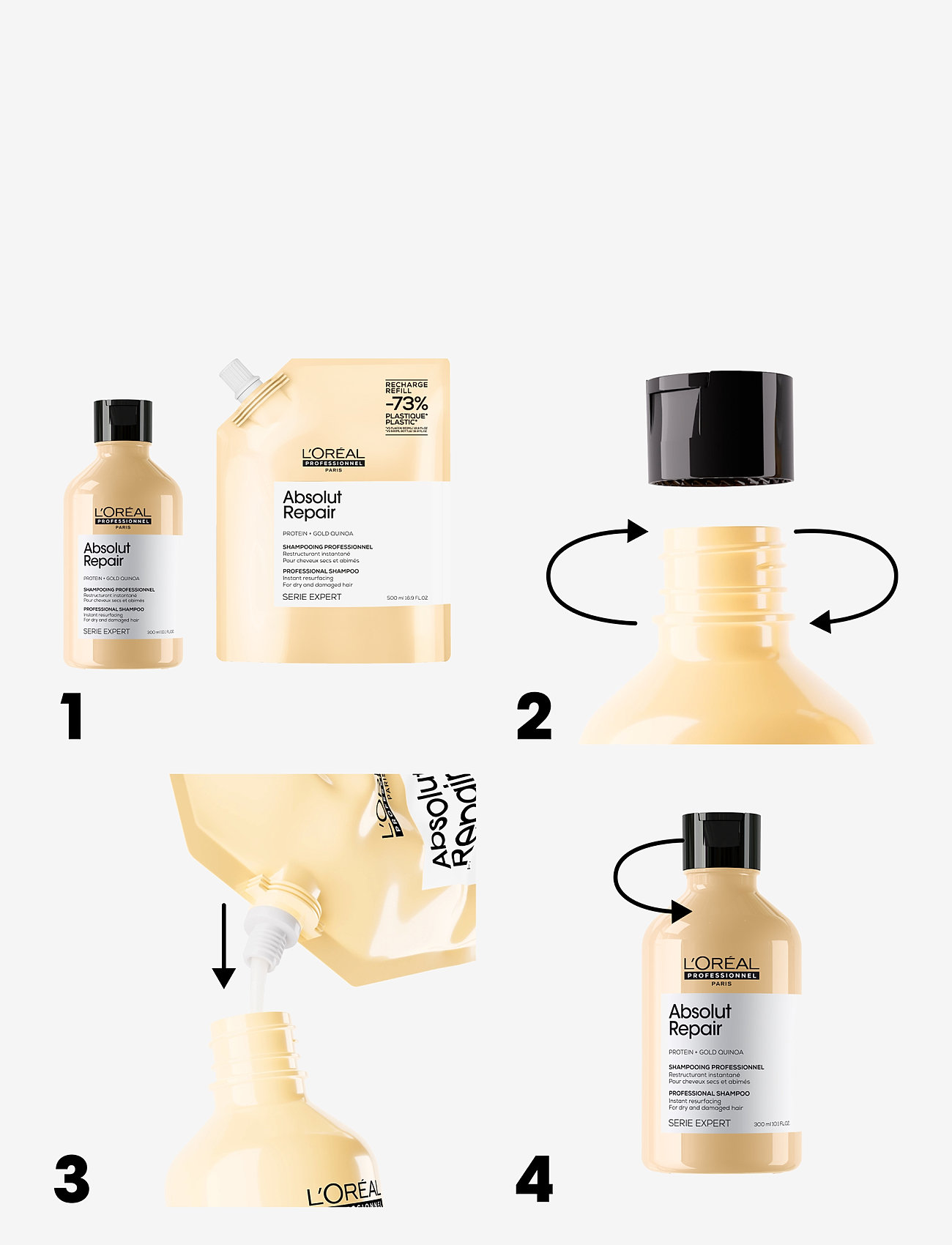 L'Oréal Professionnel - L'Oréal Professionnel Absolut Repair Gold Shampoo Refill 500ml - hair care refills - clear - 3