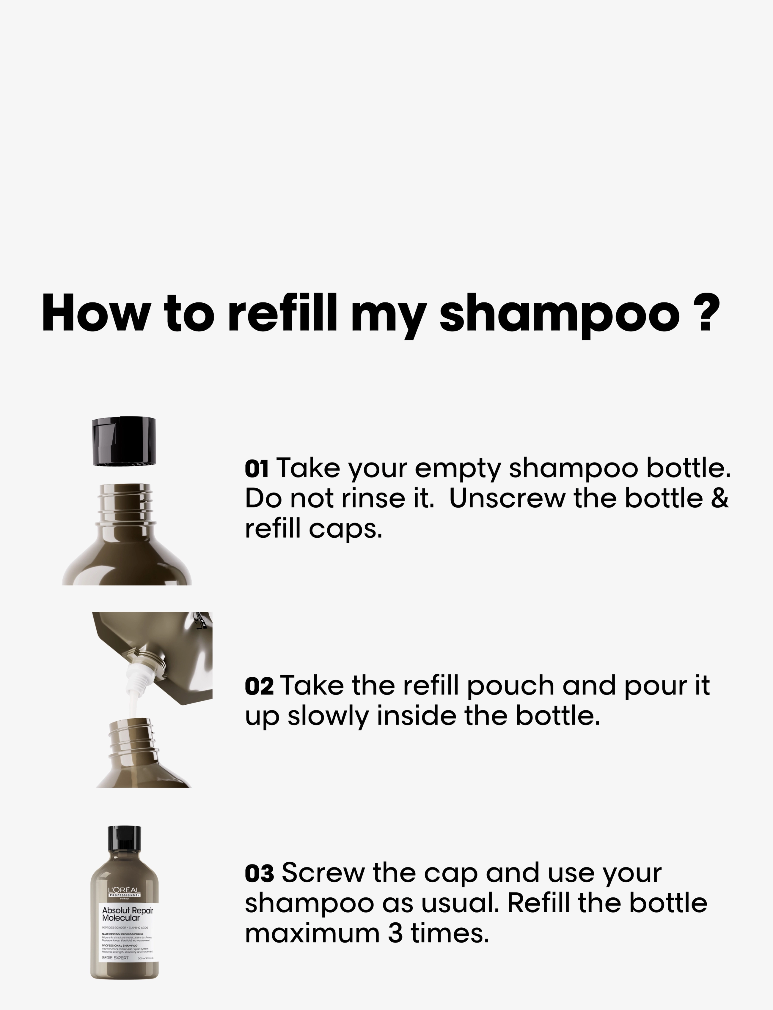 L'Oréal Professionnel - L'Oréal Professionnel Absolut Repair Molecular Shampoo Refill 500ml - hårvård refill - clear - 2