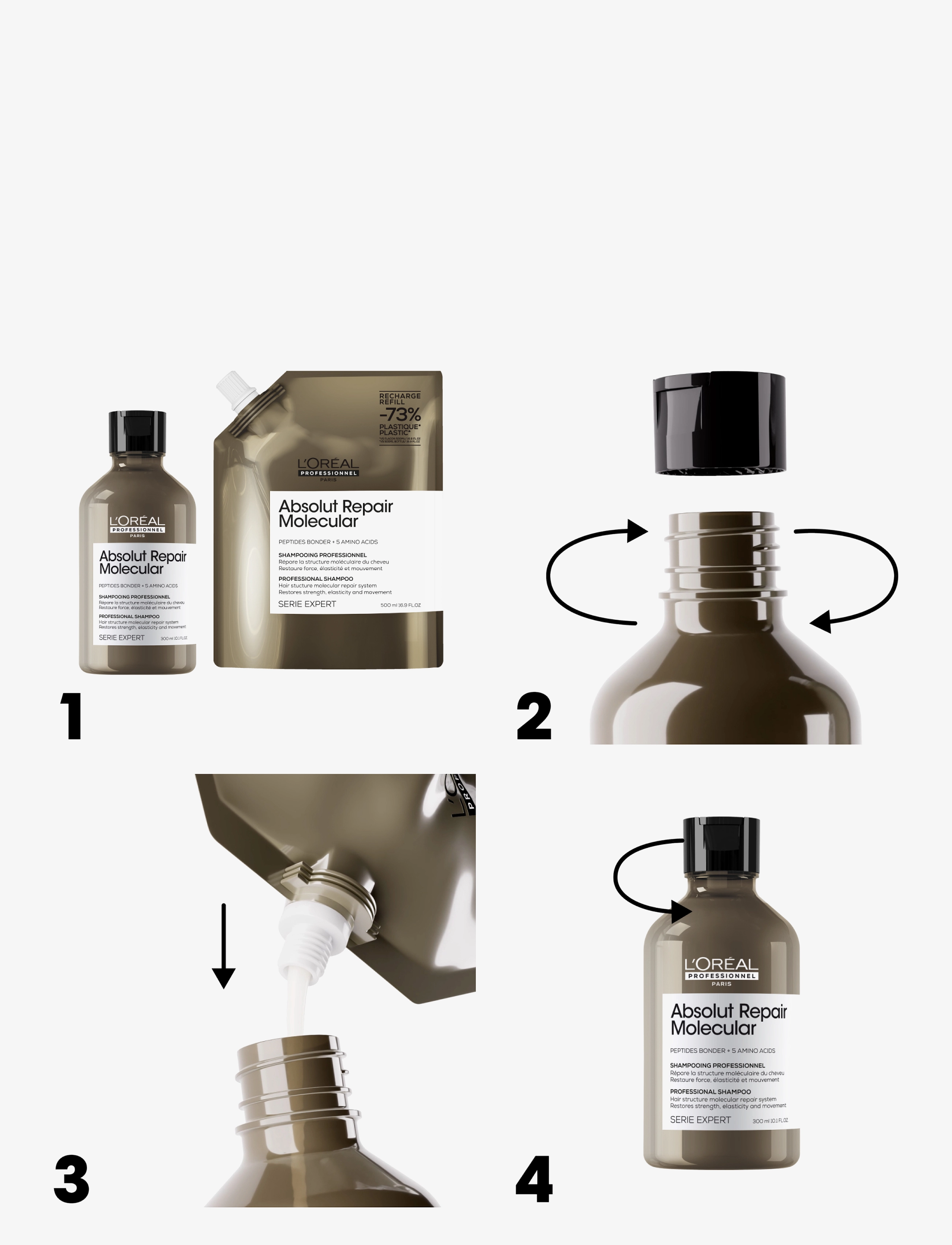 L'Oréal Professionnel - L'Oréal Professionnel Absolut Repair Molecular Shampoo Refill 500ml - hårvård refill - clear - 3