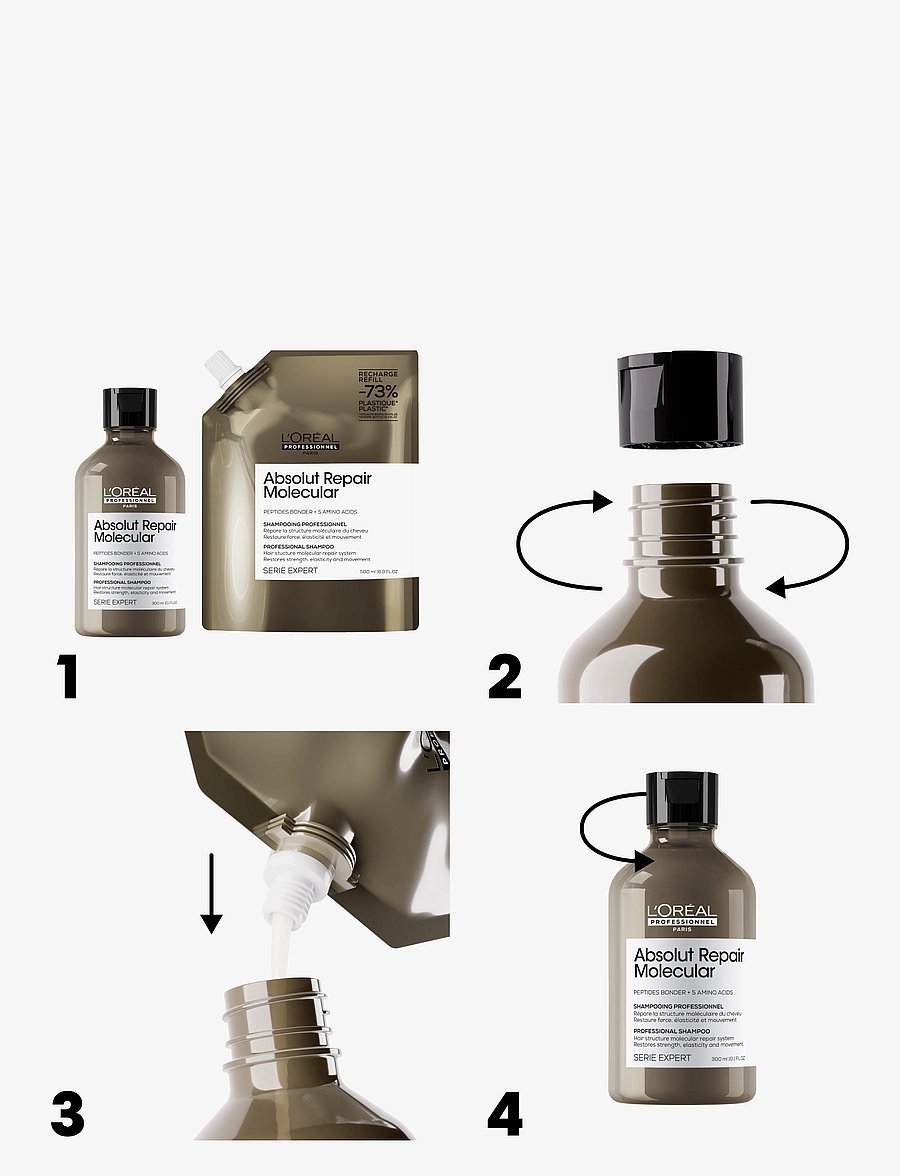 L'Oréal Professionnel - L'Oréal Professionnel Absolut Repair Molecular Shampoo Refill 500ml - hårvård refill - clear - 3