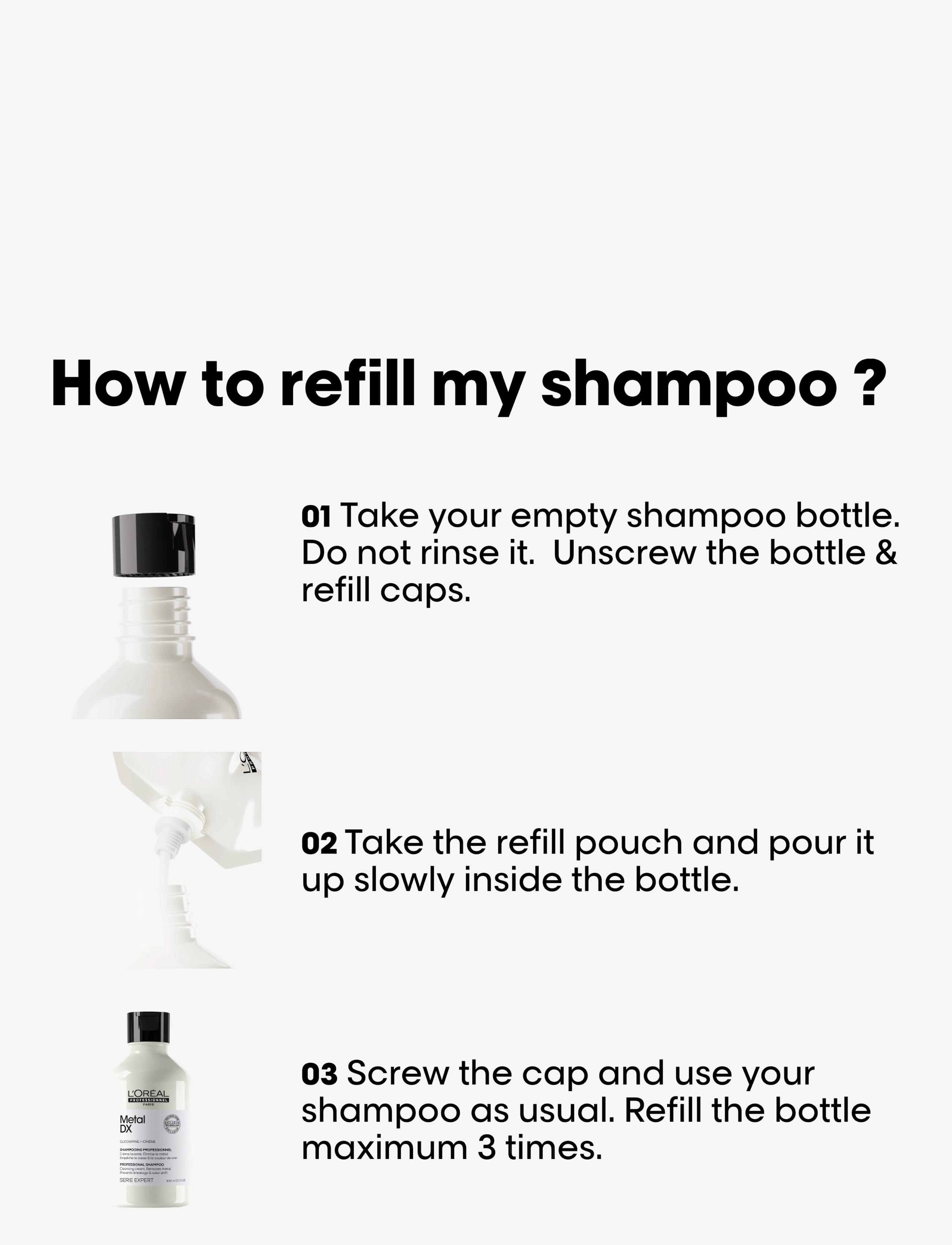 L'Oréal Professionnel - Metal DX Shampoo Refill - hårvård refill - clear - 2