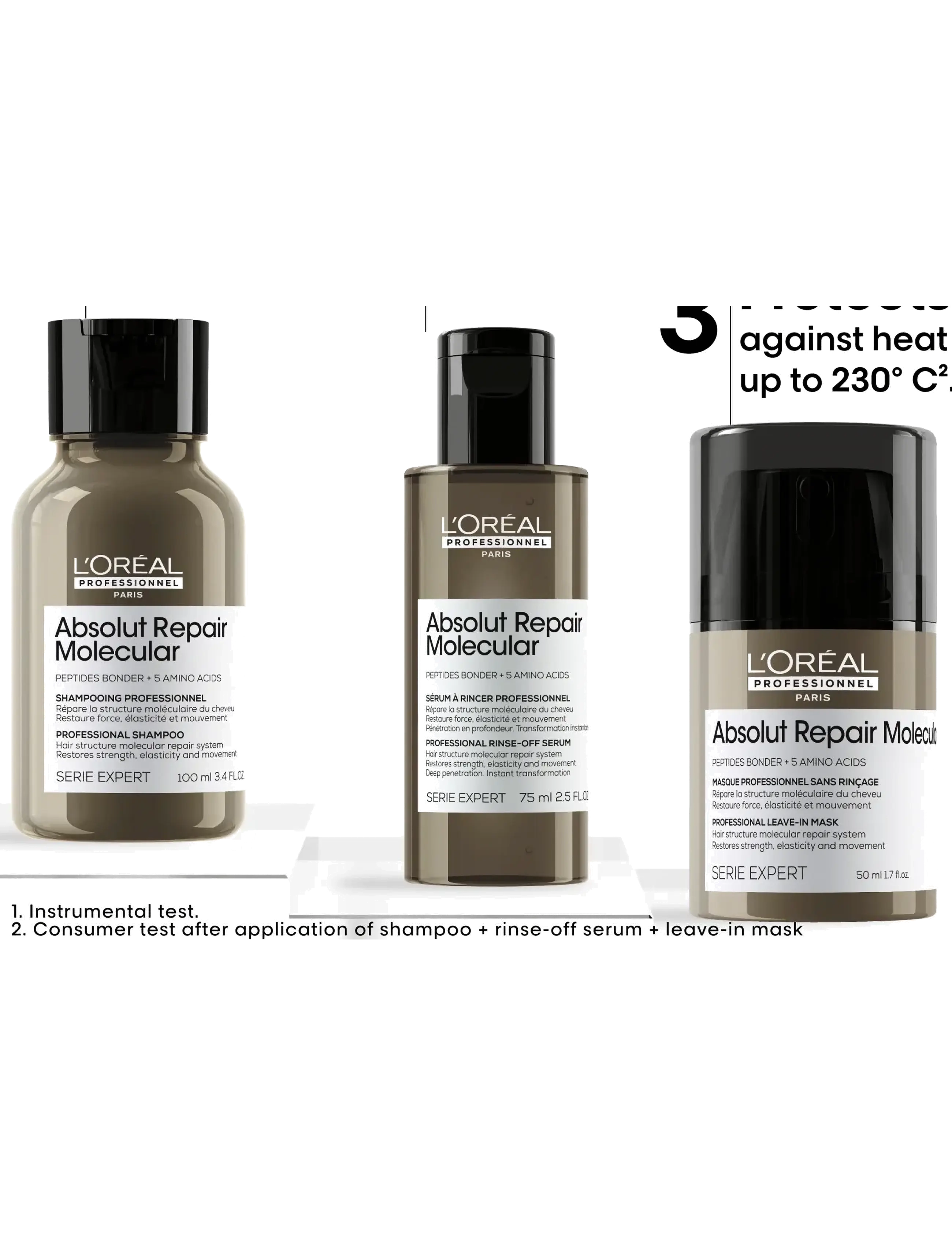 L'Oréal Professionnel - L'Oréal Professionnel Absolut Repair Molecular: Shampoo 100ml + Rinse-off 75ml + Leave-in 50ml - mellem 200-500 kr - clear - 2