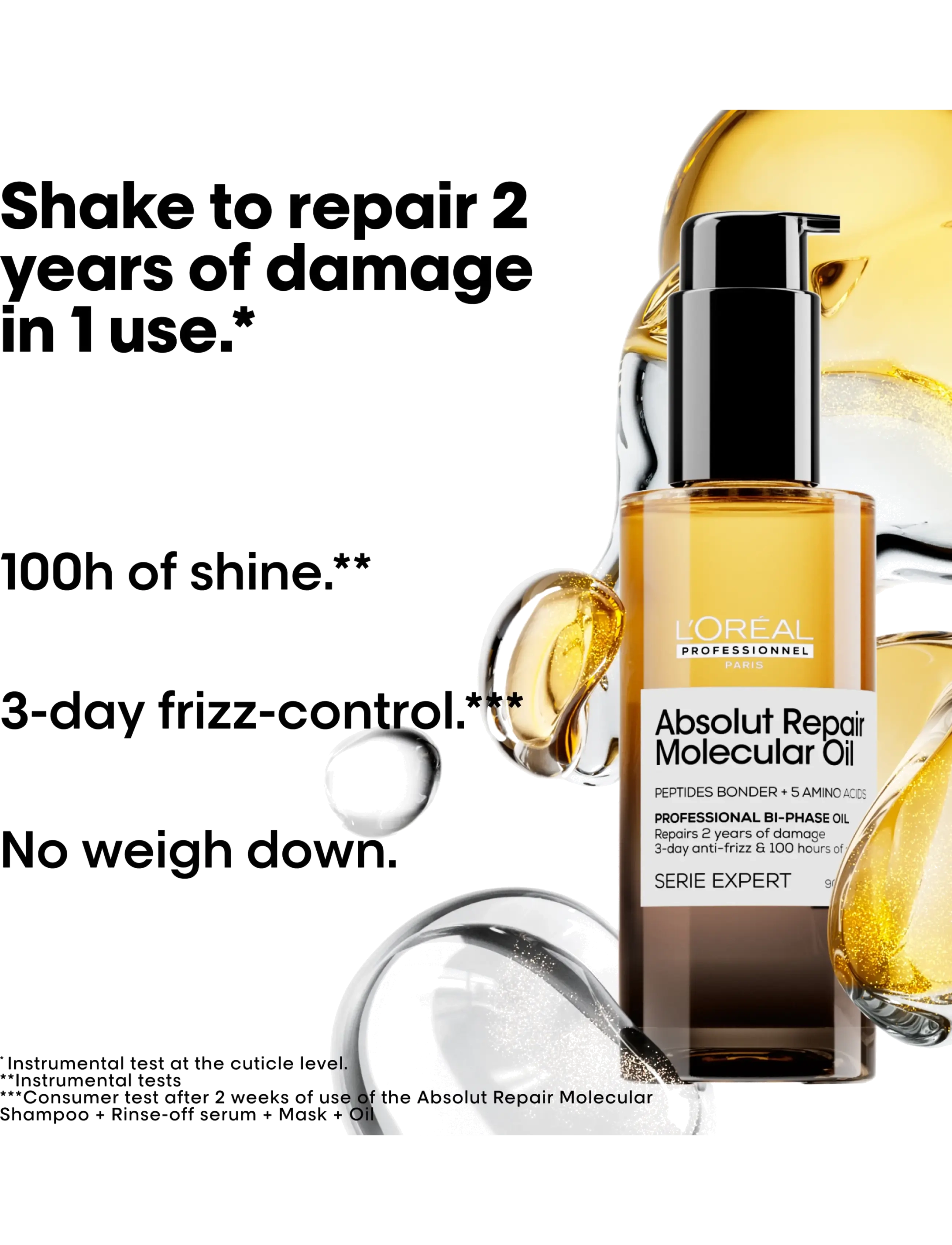 L'Oréal Professionnel - L'Oréal Professionnel Absolut Repair Molecular Bi-phase Oil 90 ml - hårpleje - clear - 2