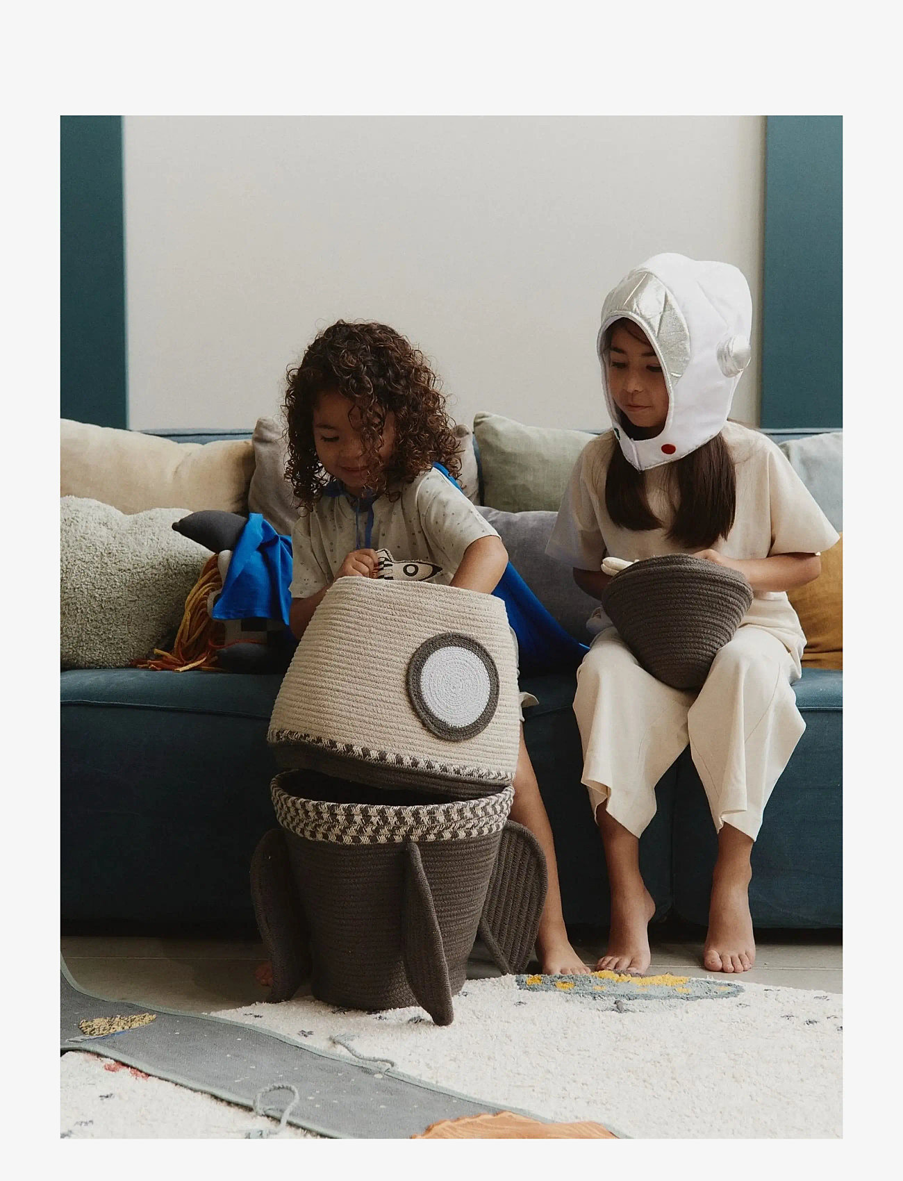 Lorena Canals - Basket Giant Rocket - hoiukorvid - natural, dark grey, plain blue - 1