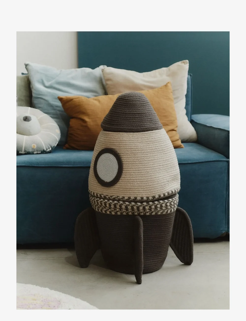 Lorena Canals - Basket Giant Rocket - opbevaringskurve - natural, dark grey, plain blue - 3