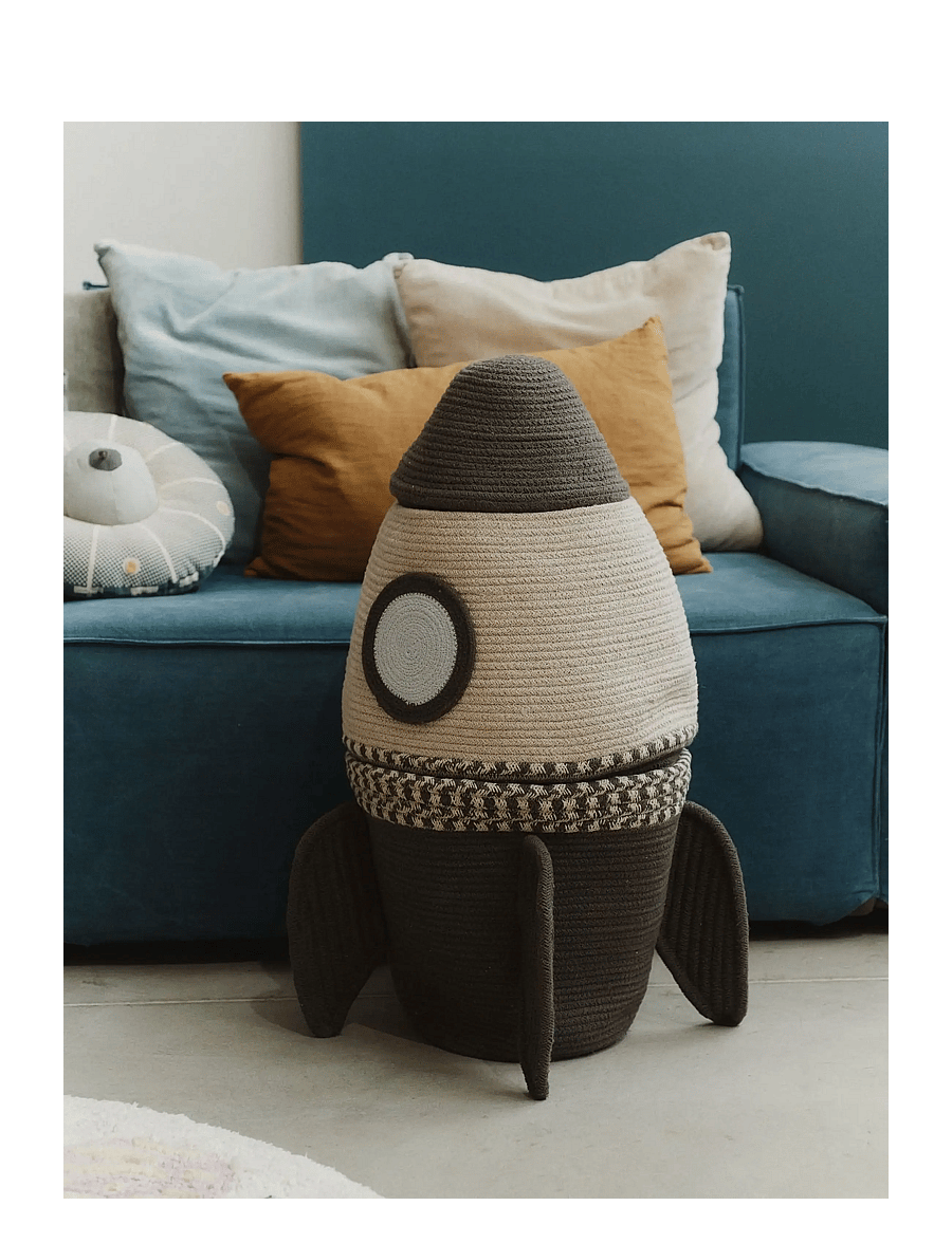 Lorena Canals - Basket Giant Rocket - oppbevaringskurver - natural, dark grey, plain blue - 3