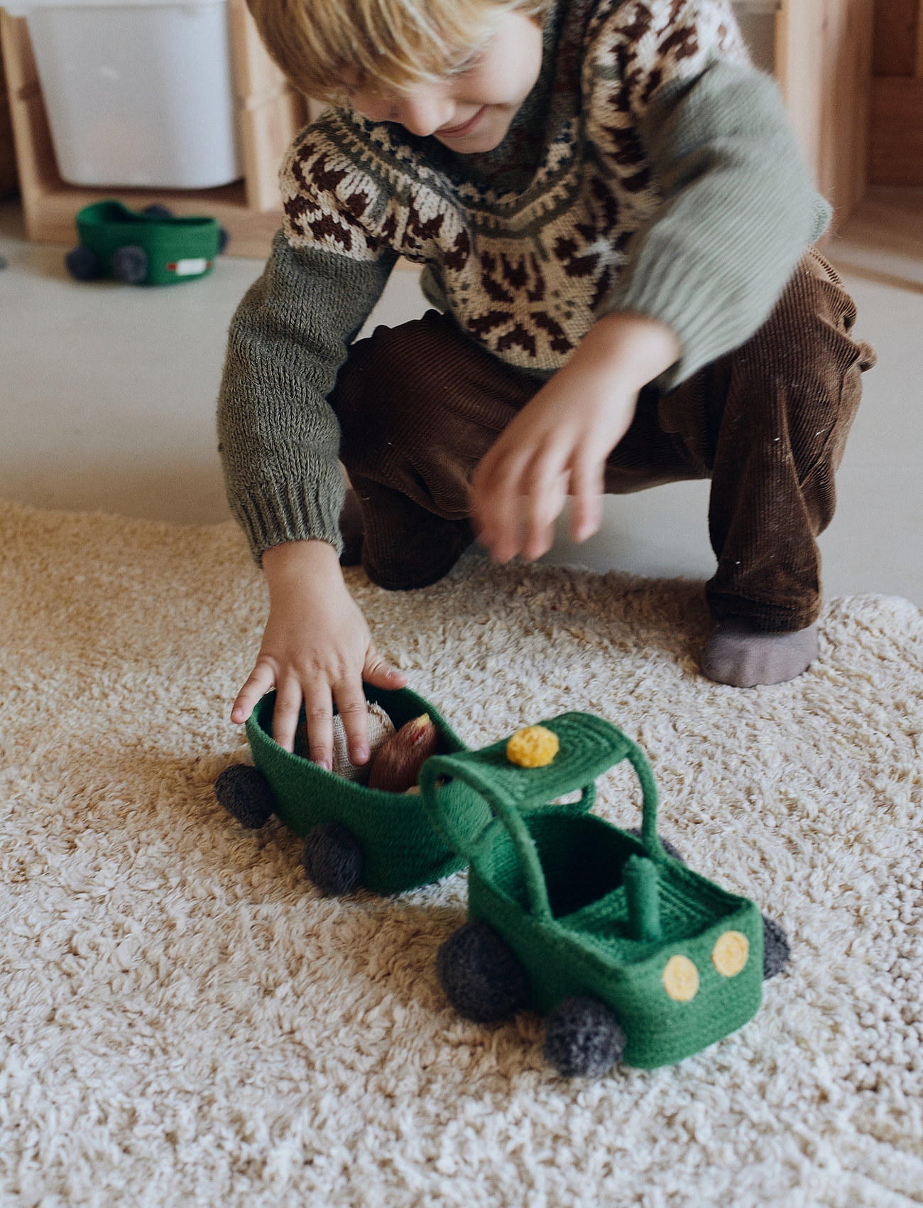 Lorena Canals - Basket Tractor - säilytyskorit - dark grey, mustard, monstera green - 0