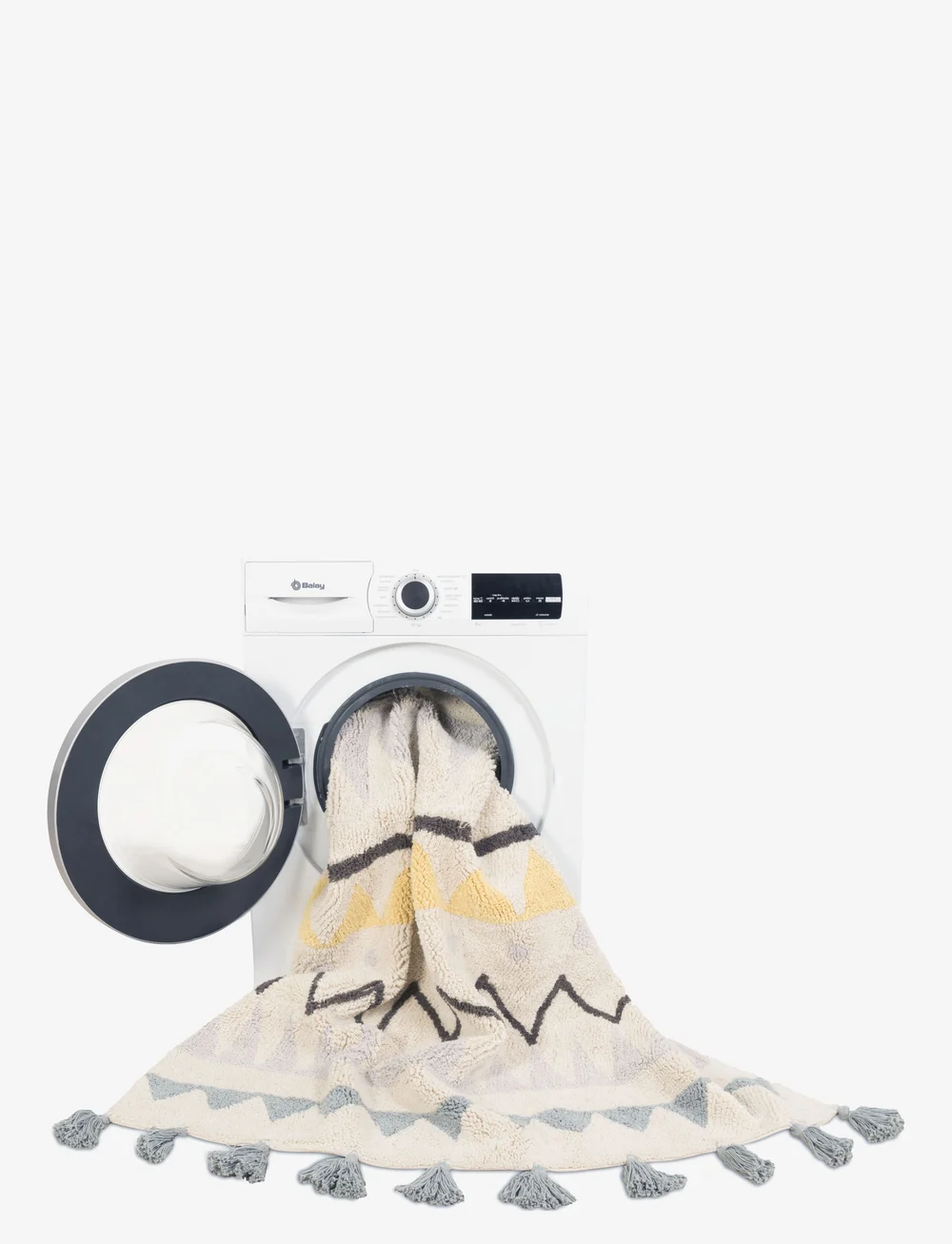 Lorena Canals - Azteca Natural-Azul Vintage/Natural-Vintage Blue - rektangulære tæpper - natural, yellow, vintage blue, pearl grey, dark grey - 3