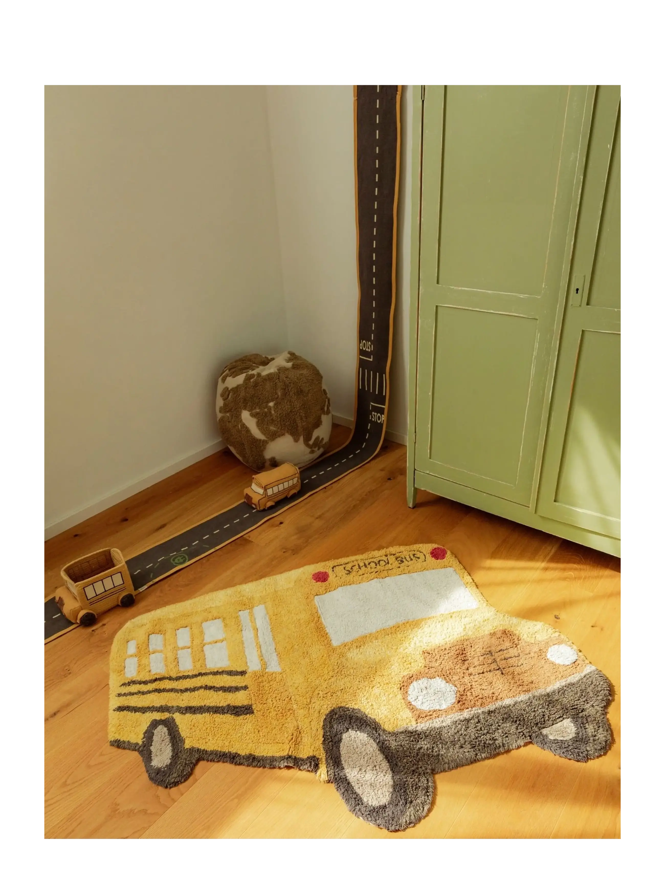 Lorena Canals - Washable Rug School Bus - asymmetric rugs - corn silk, light honey, dark honey, vanilla, honey, bright grey, pale blue, soil brown, dark grey, n - 1