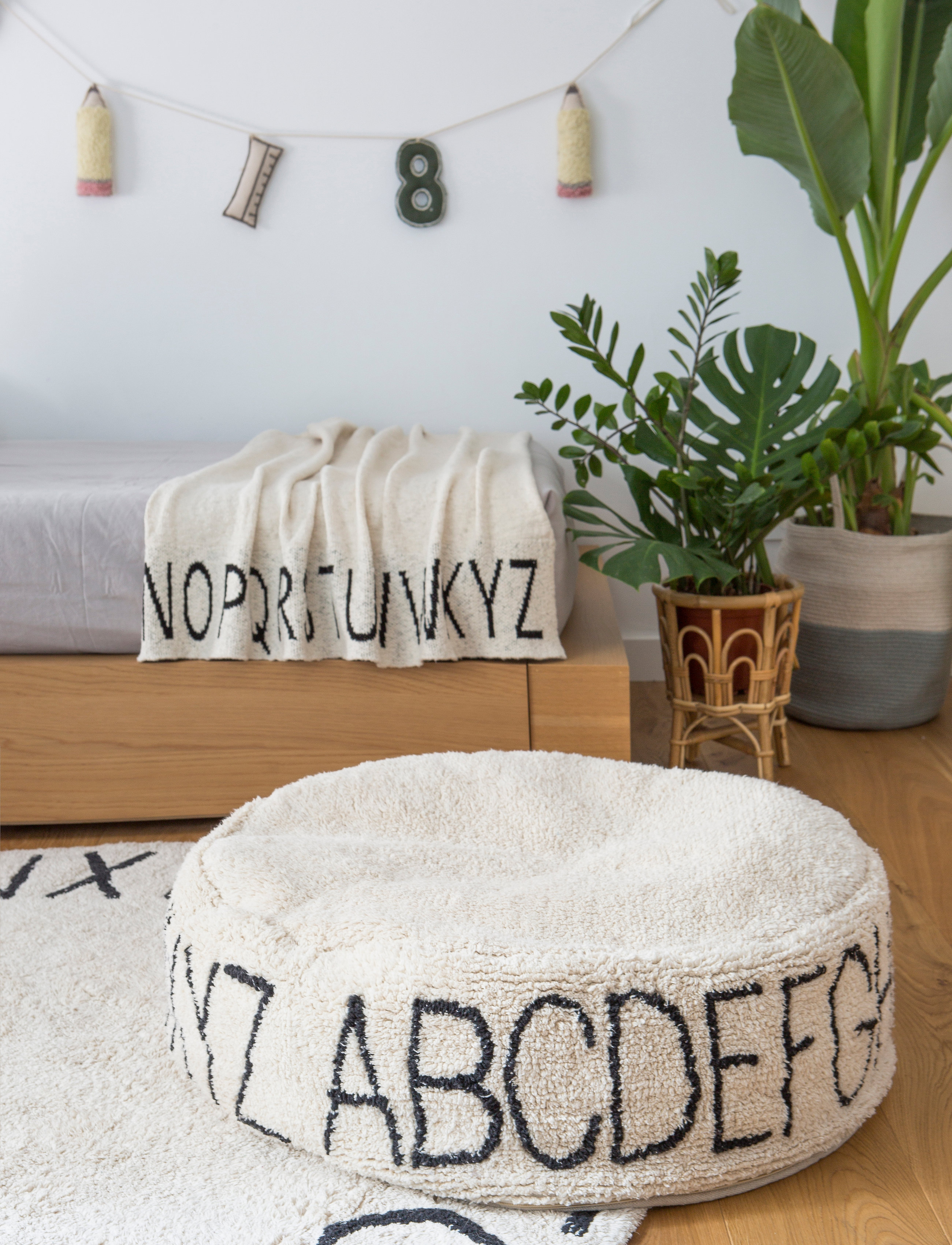 Lorena Canals Pouffe Abc Natural Black, 20X 70X 70 cm, Kids Decor, Creme - Furniture, Kinder