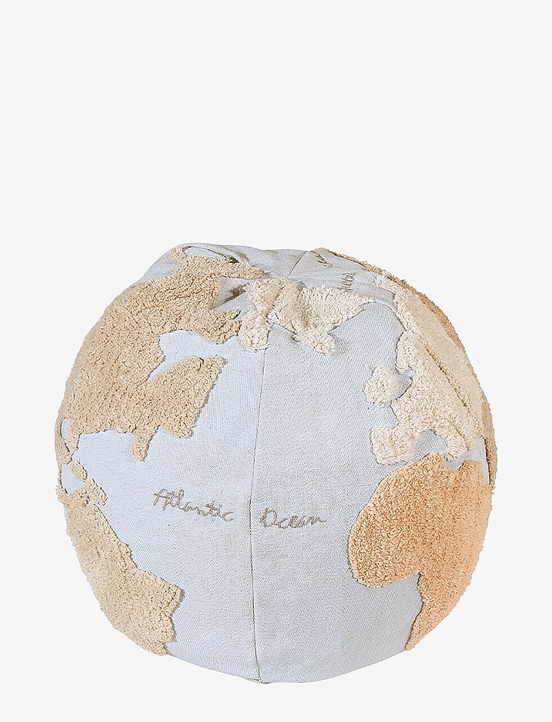 Lorena Canals - Pouffe World Map - kopfkissen - beige, natural, lino, grey, linen, light blue - 0
