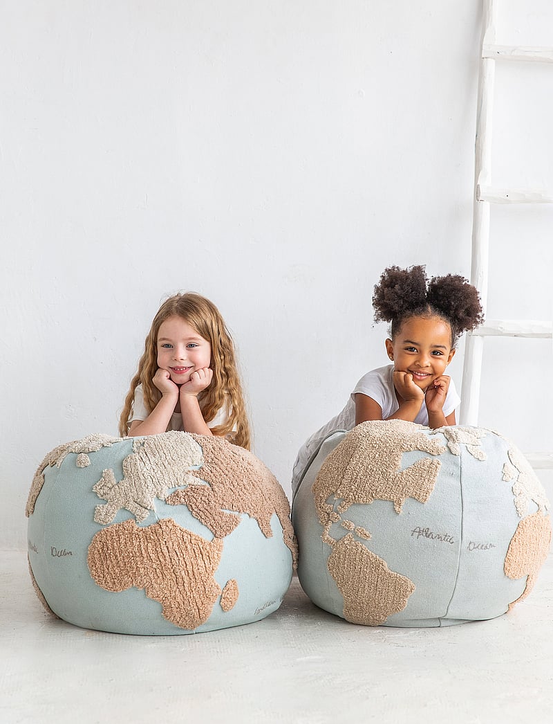 Lorena Canals - Pouffe World Map - kopfkissen - beige, natural, lino, grey, linen, light blue - 5