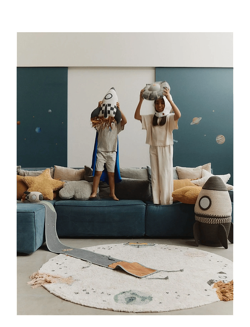 Lorena Canals - Knitted Cushion ROCKET - dekorative kissen - natural, charcoal, sky blue mel - 3