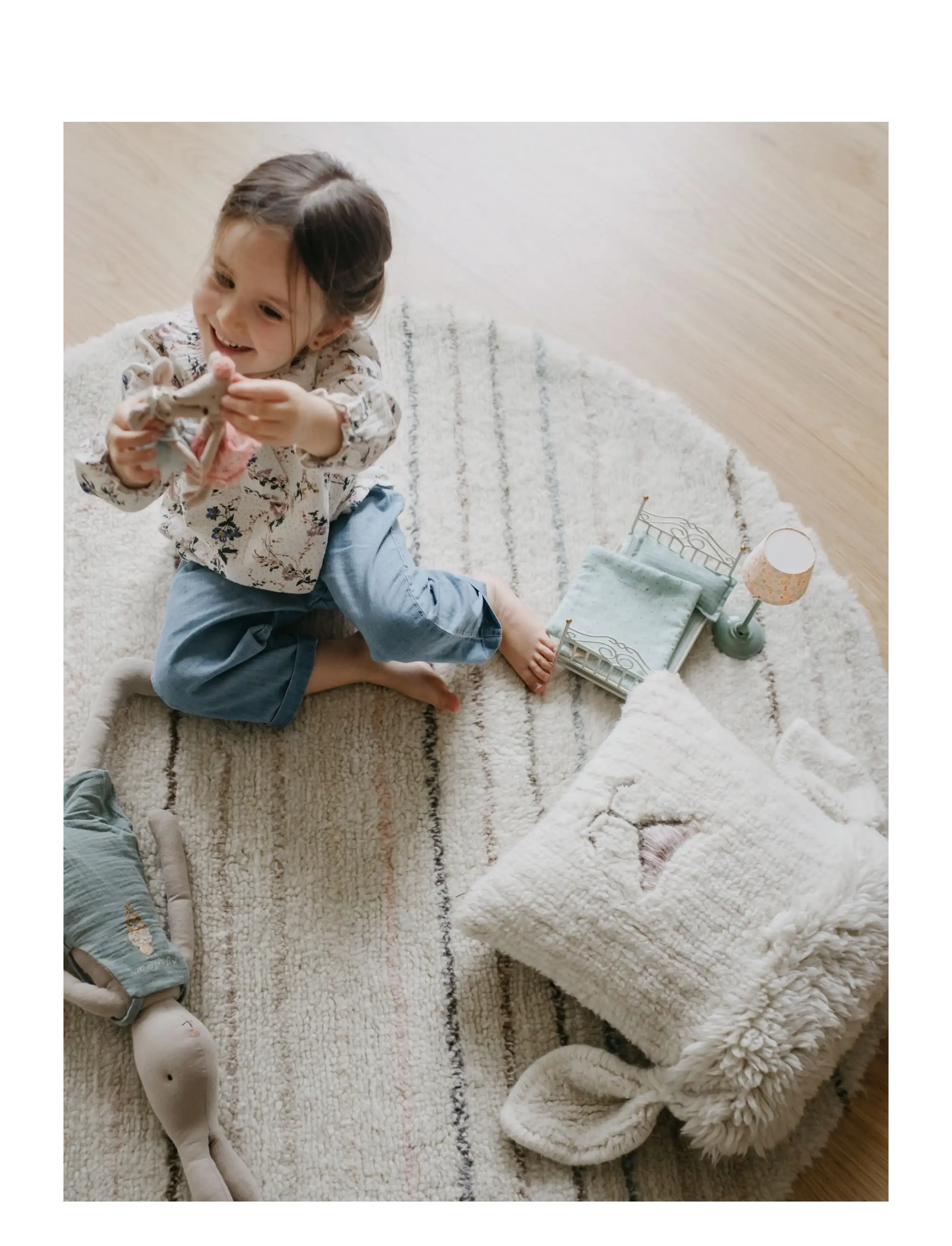 Lorena Canals - Woolable rug Arona Round - runde teppiche - sheep white. stripes in pink bloom, sandstone, smoke blue, misty rose, etc. - 2