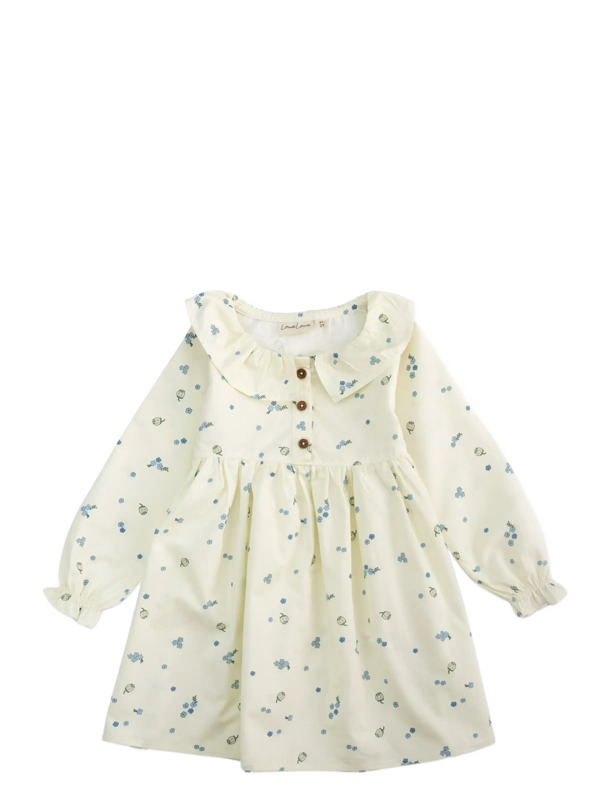 LouieLouie Lilly dress - Poplin - Långärmade babyklänningar - FORGET-ME-NOT / cream