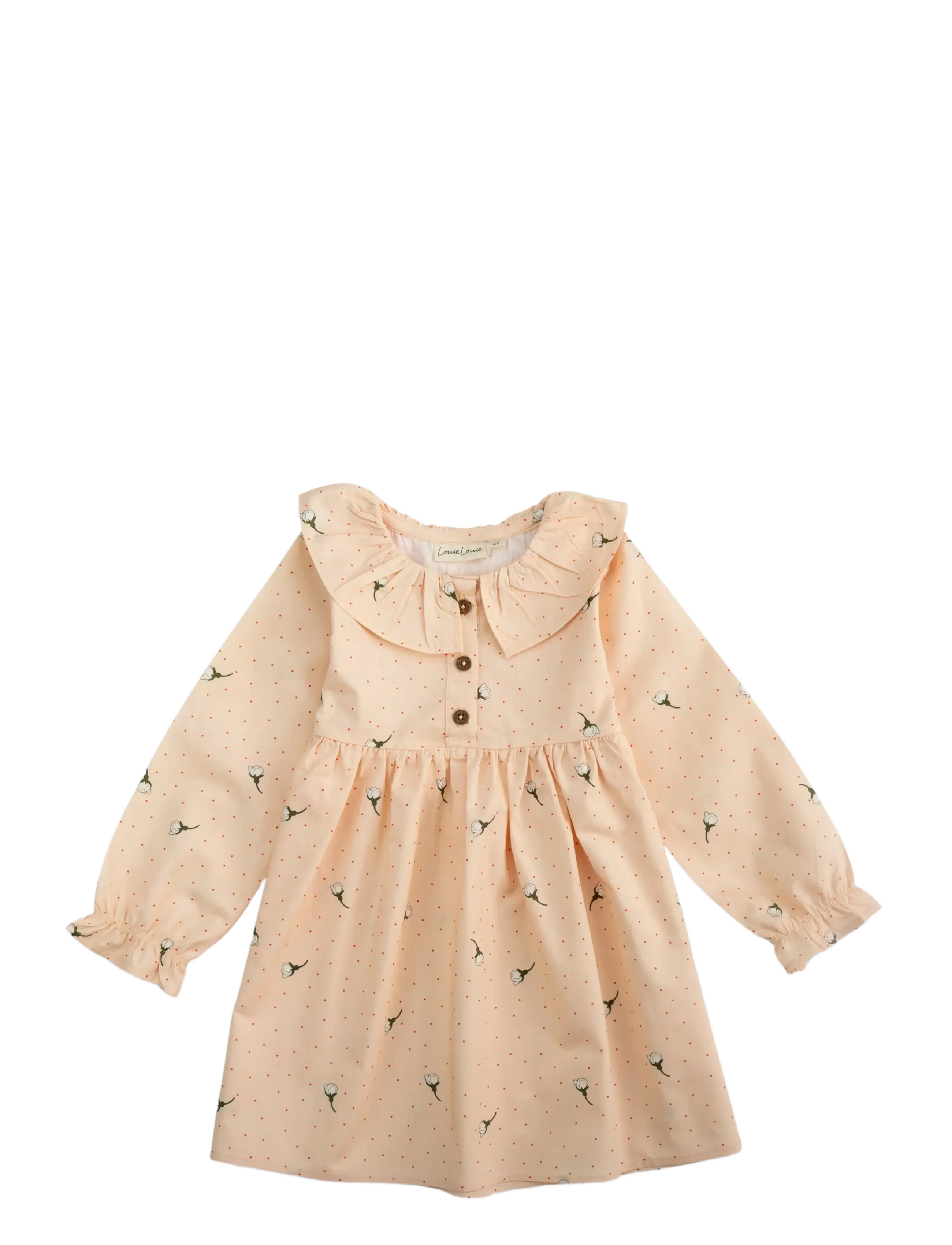 LouieLouie Lilly dress - Poplin - Långärmade babyklänningar - WHITE FLOWERS ROSE / pink/rose