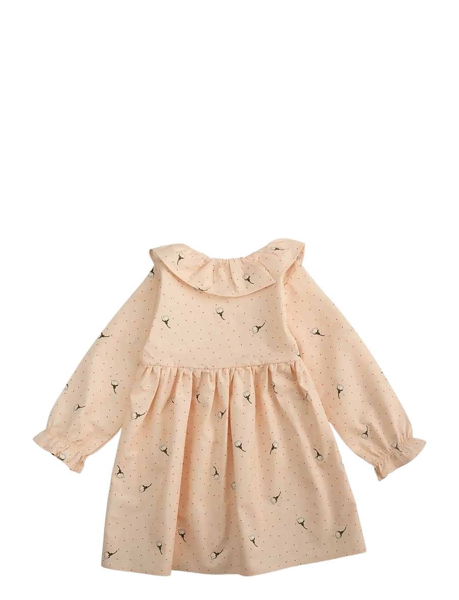 LouieLouie - Lilly dress - Poplin - pikkade varrukatega beebi kleidid - white flowers rose - 1