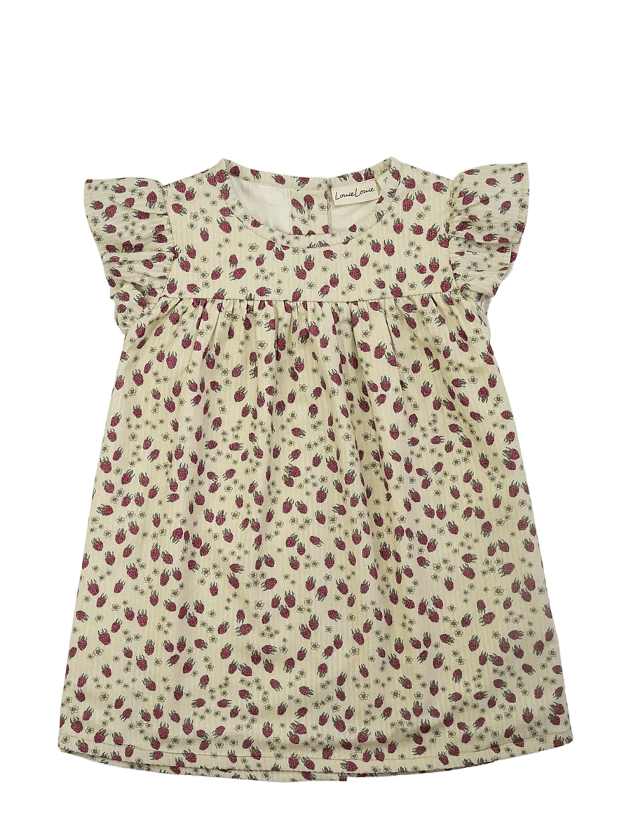 LouieLouie - Belle dress - Seersucker - varrukateta beebi kleidid - petit raspberries - 0