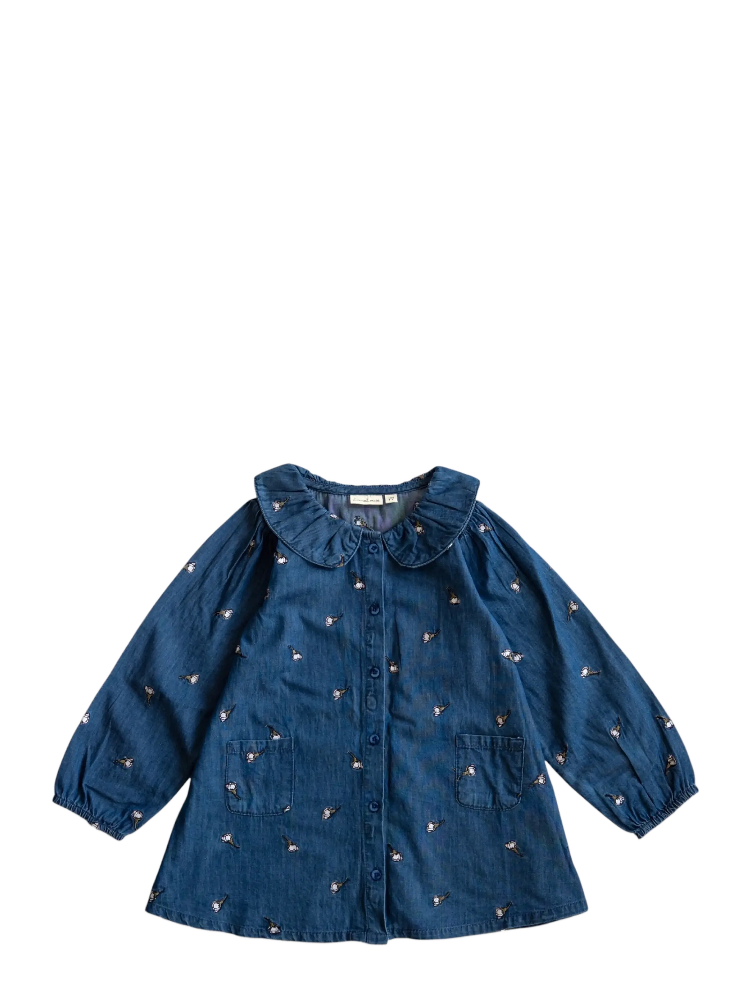 LouieLouie Klara dress - denim - Shop by age - WHITE FLOWERS ROSE - EMB / blue