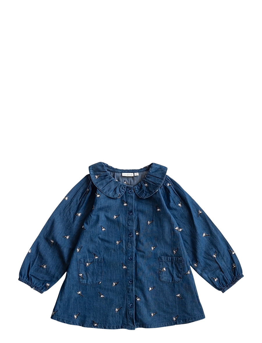 LouieLouie - Klara dress - denim - white flowers rose - emb - 0