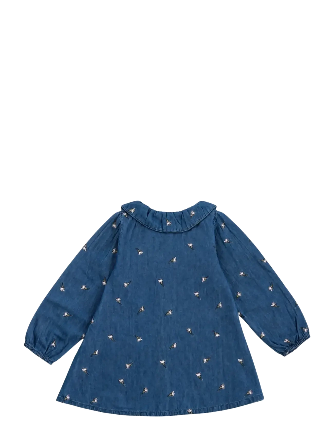 LouieLouie - Klara dress - denim - langärmelige babykleider - white flowers rose - emb - 2