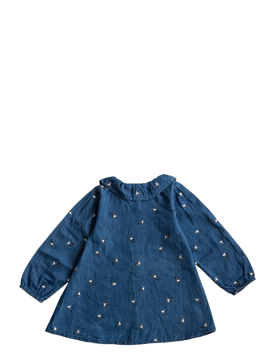 LouieLouie - Klara dress - denim - white flowers rose - emb - 1