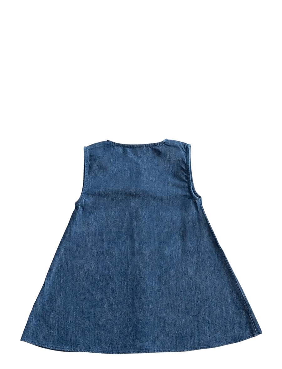 LouieLouie - Rose dress - Denim - varrukateta beebikleidid - raspberry on pocket - emb - 2