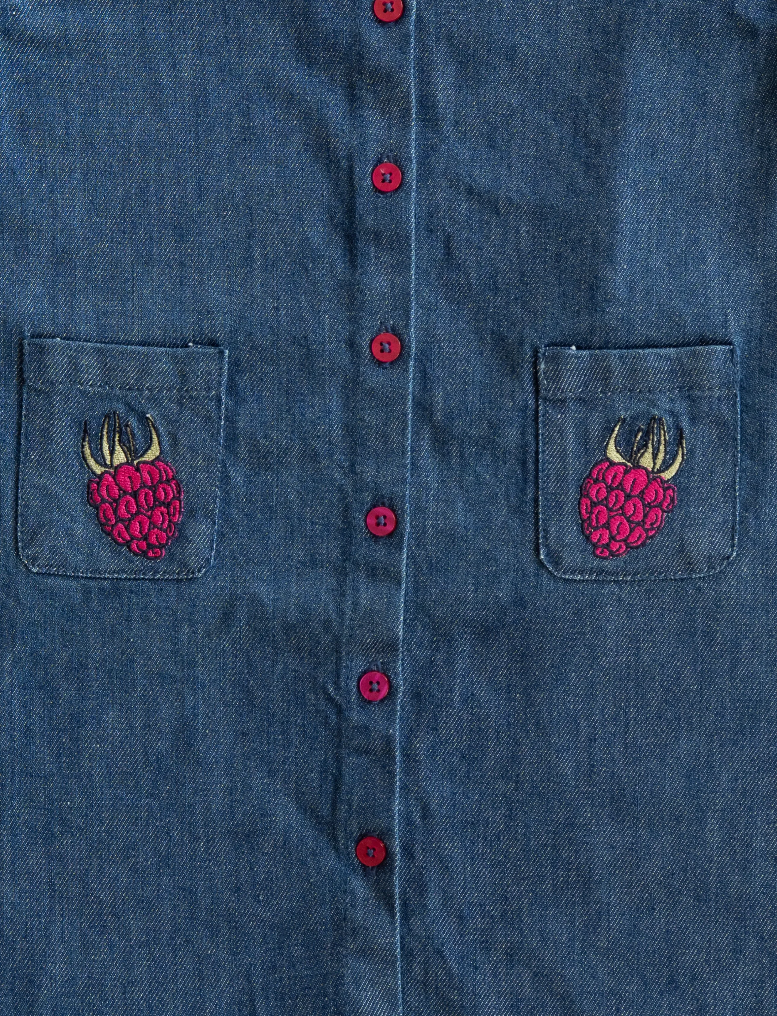 LouieLouie - Rose dress - Denim - raspberry on pocket - emb - 2