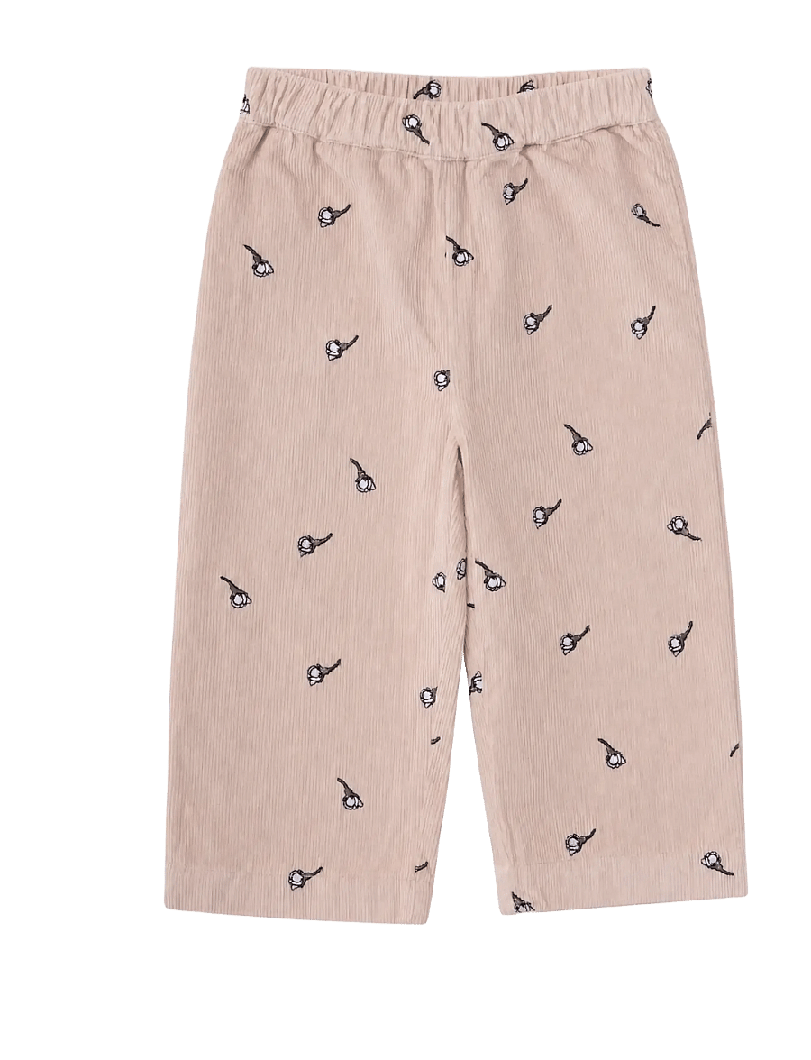 LouieLouie - Rosemary pants - Courdroy - beebipüksid - white flowers rose - emb - 1