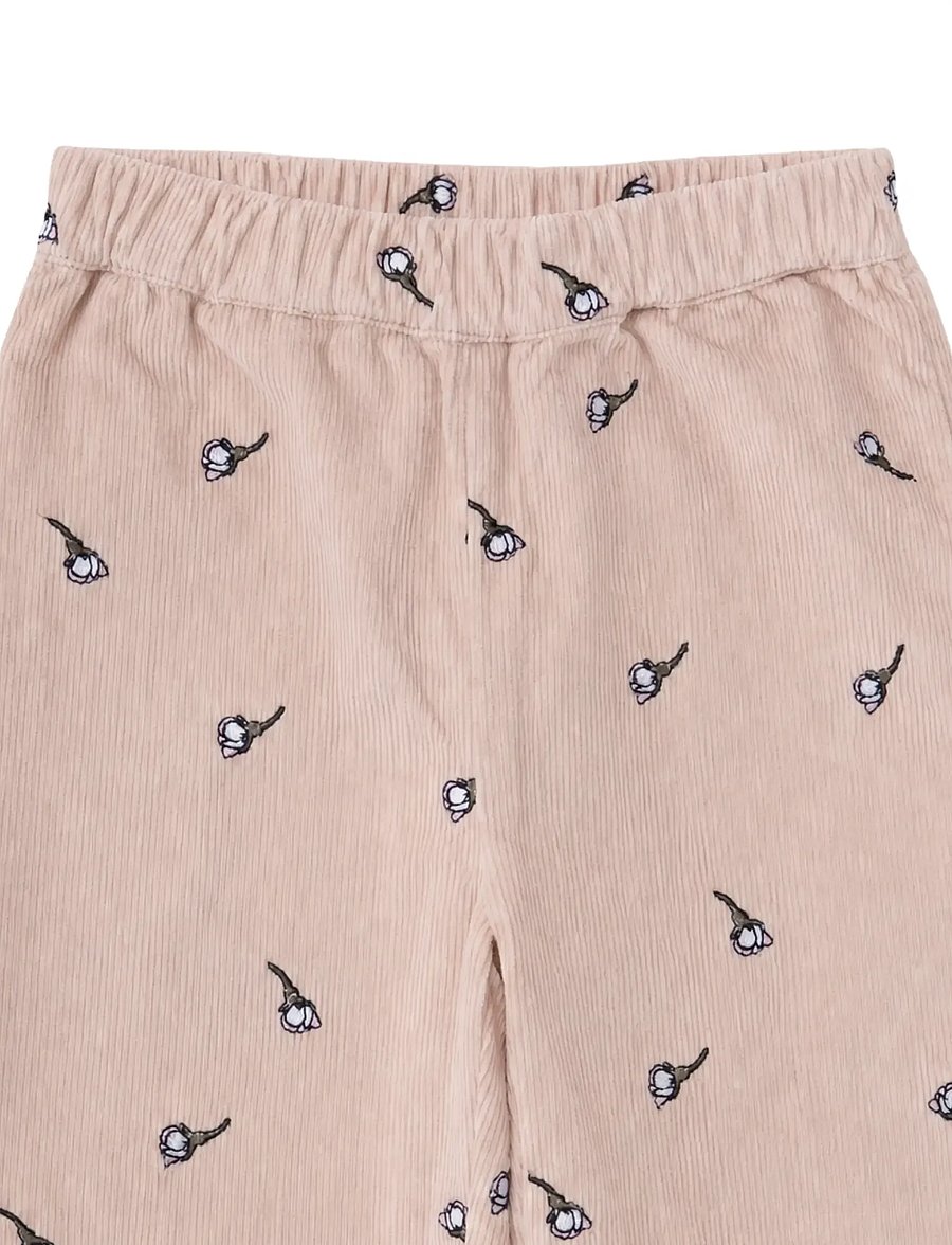 LouieLouie - Rosemary pants - Courdroy - beebipüksid - white flowers rose - emb - 3