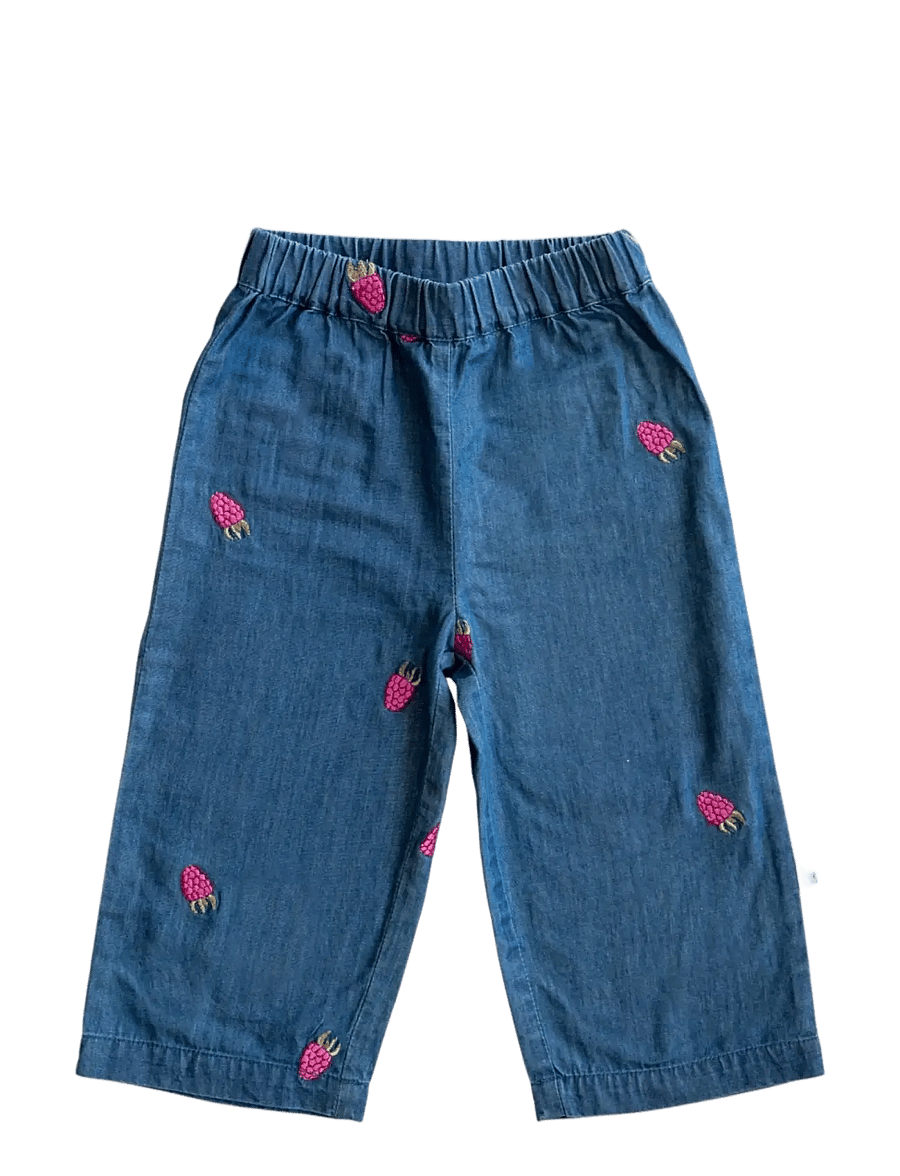 LouieLouie - Rosemary pants - Denim - small raspberries - emb - 0
