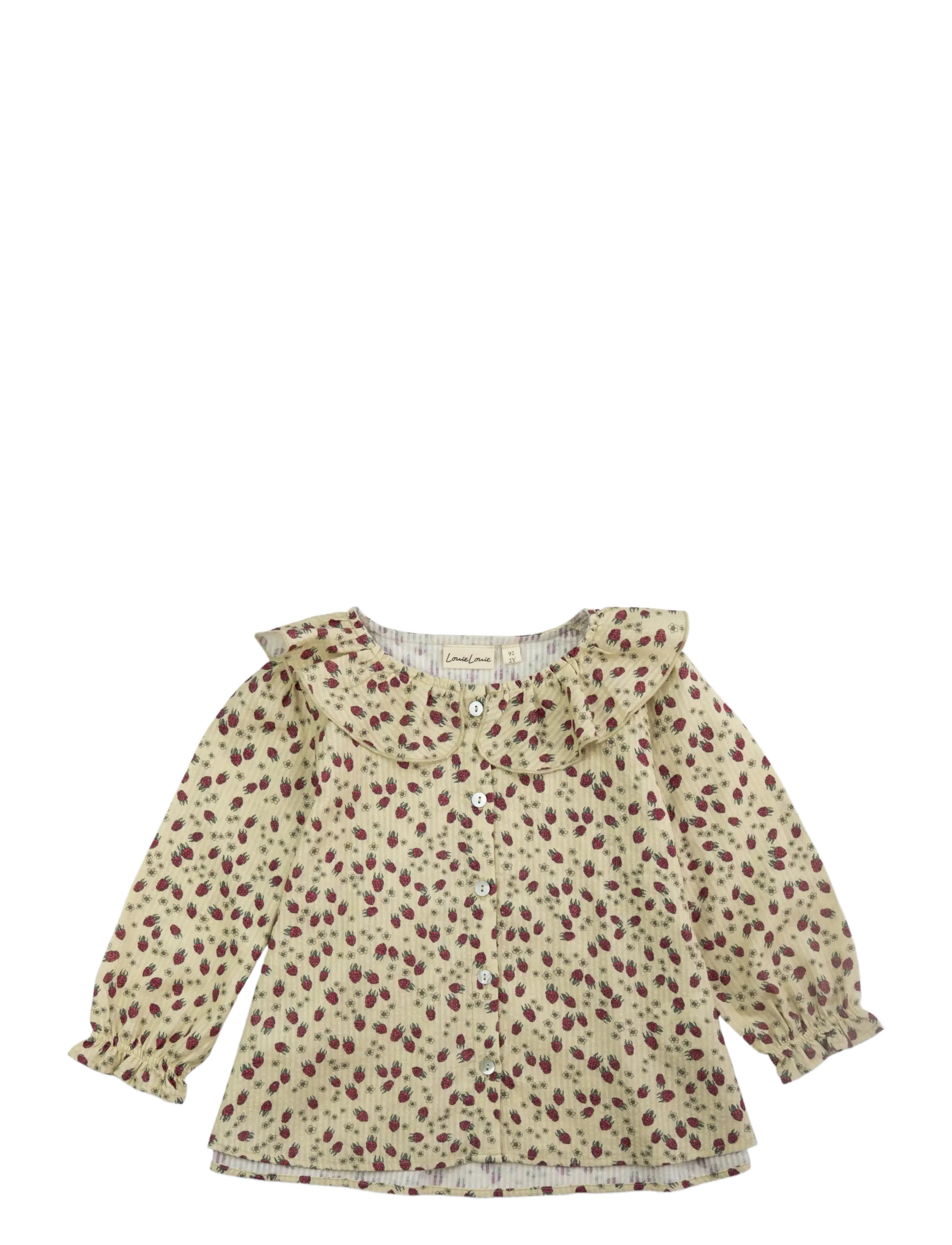 LOUIELOUIE Juliette Ruffle Shirt - Seersucker Cream - 80 - Kinder