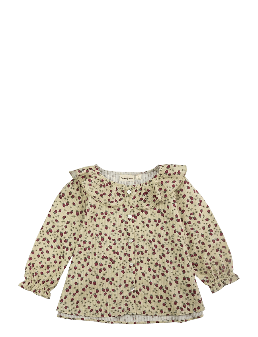 LouieLouie - Juliette Ruffle shirt - Seersucker - overhemden met lange mouwen - petit raspberries - 0